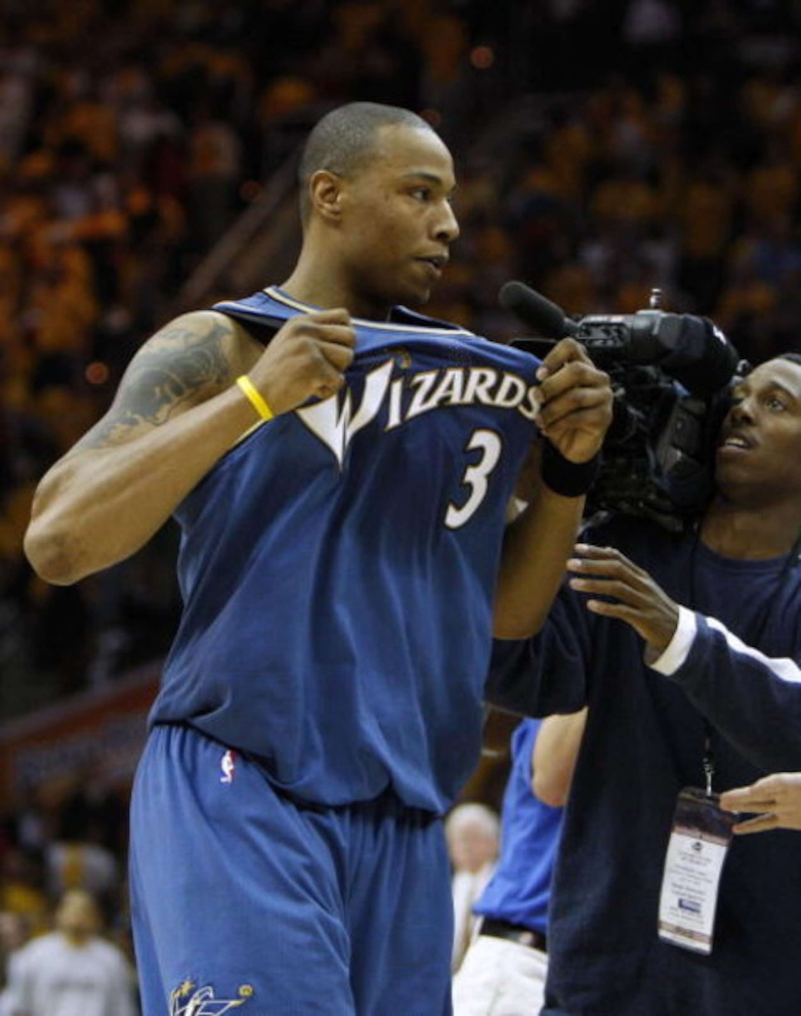 CLEVELAND - APRIL 30: Caron Butler #3 of the Washington Wizards celebrates a 88-87 victory over the Cleveland Cavaliers in Game Five of the Eastern Conference Quarterfinals during the 2008 NBA Playoffs at Quicken Loans Arena on April 30, 2008 in Cleveland