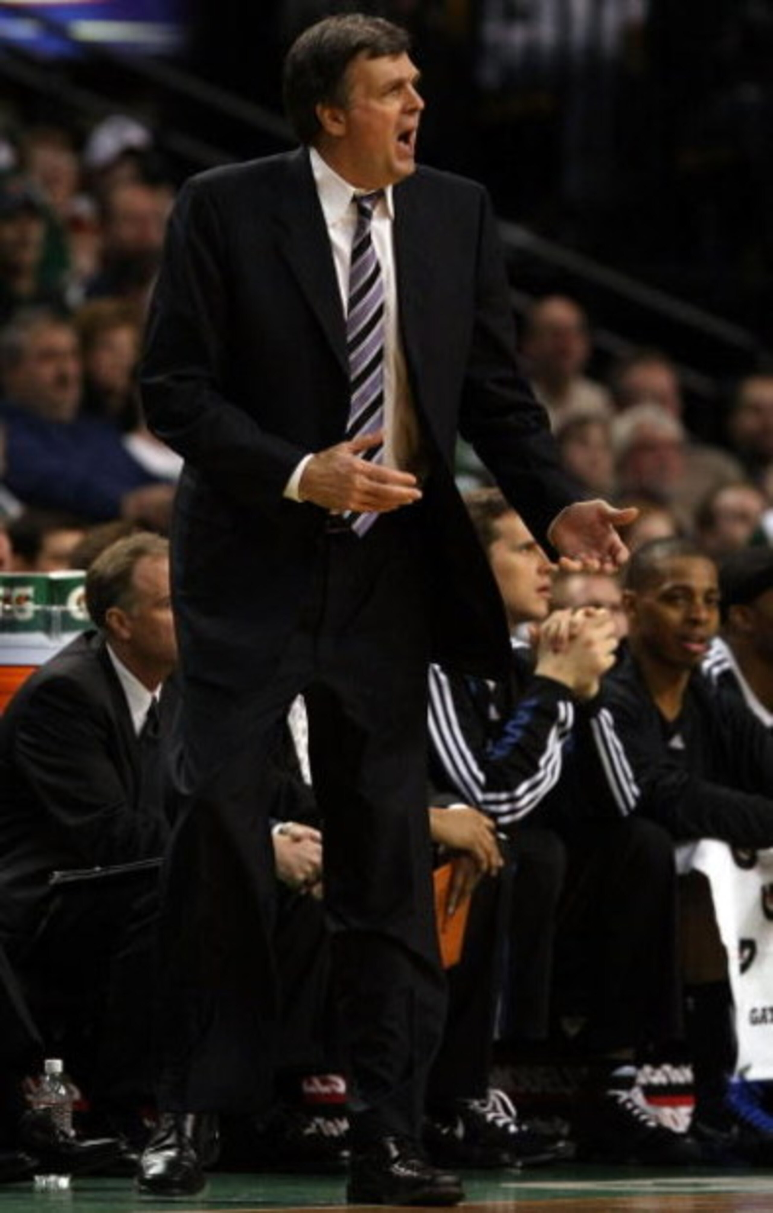 BOSTON - FEBRUARY 01:  Head coach Kevin McHale of Minnesota Timberwolves reacts to a call on one of his players in the second half against the Boston Celtics on February 1, 2009 at TD Banknorth Garden in Boston, Massachusetts. The Celtics defeated the Min