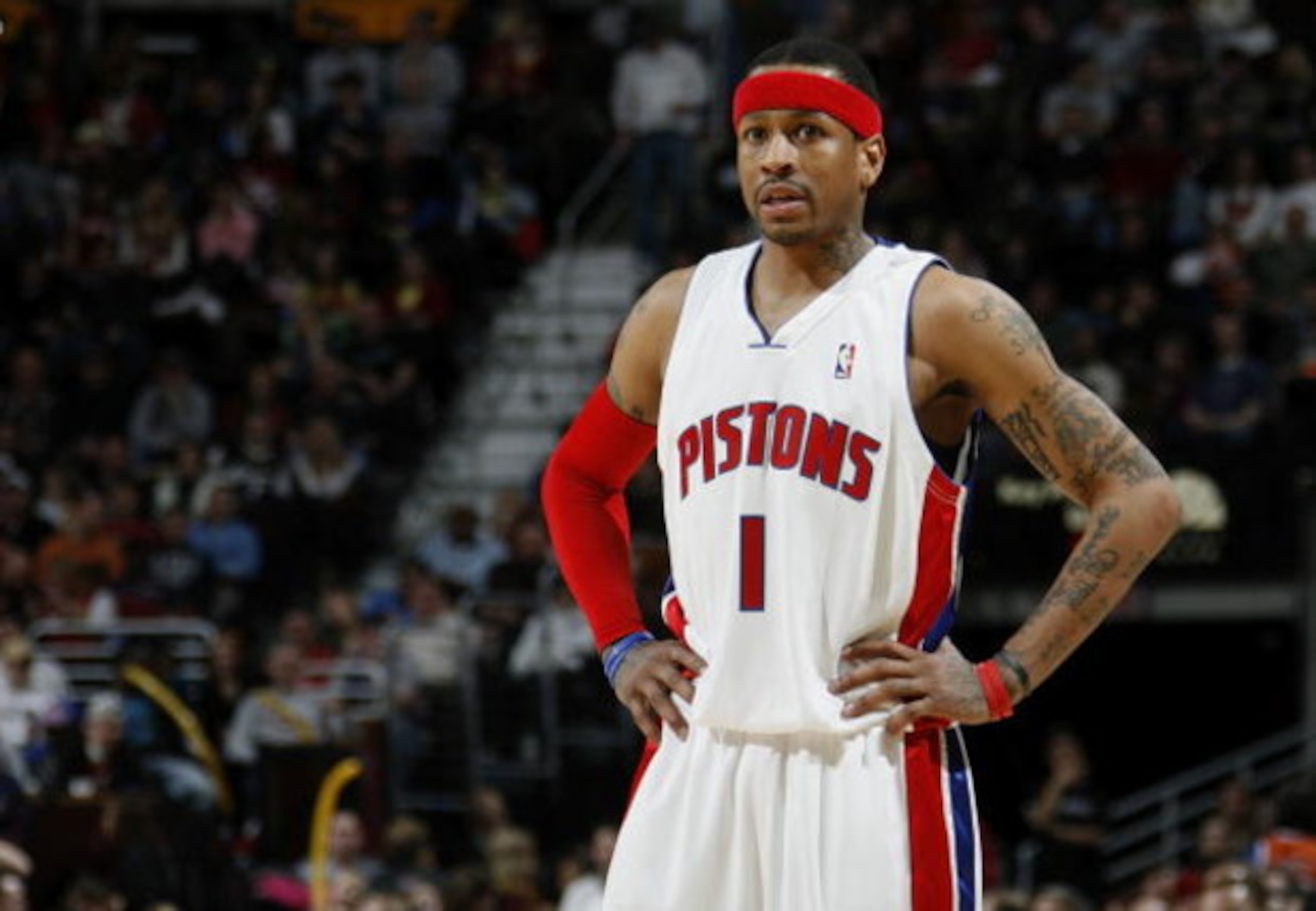 CLEVELAND - FEBRUARY 22:  Allen Iverson #1 of the Detroit Pistons looks on while playing the Cleveland Cavaliers on February 22, 2009 at the Quicken Loans Arena in Cleveland, Ohio. Cleveland won the game 99-78. NOTE TO USER: User expressly acknowledges an