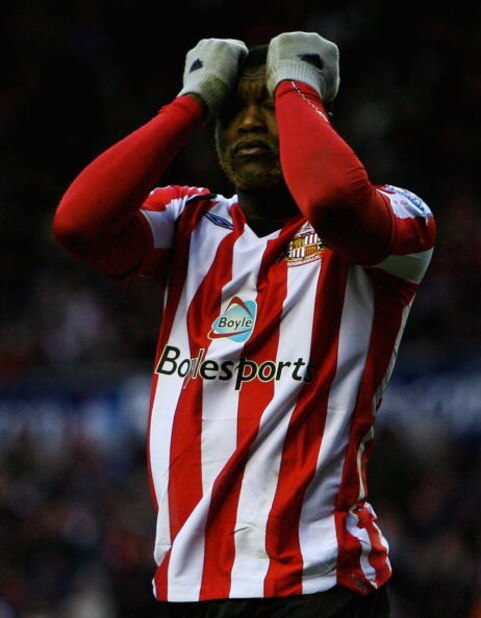 SUNDERLAND, UNITED KINGDOM - FEBRUARY 07:  Djibril Cisse of Sunderland looks on during the Barclays Premier League match between Sunderland and Stoke City at the Stadium of Light on February 7, 2009 in Sunderland, England.  (Photo by Matthew Lewis/Getty I