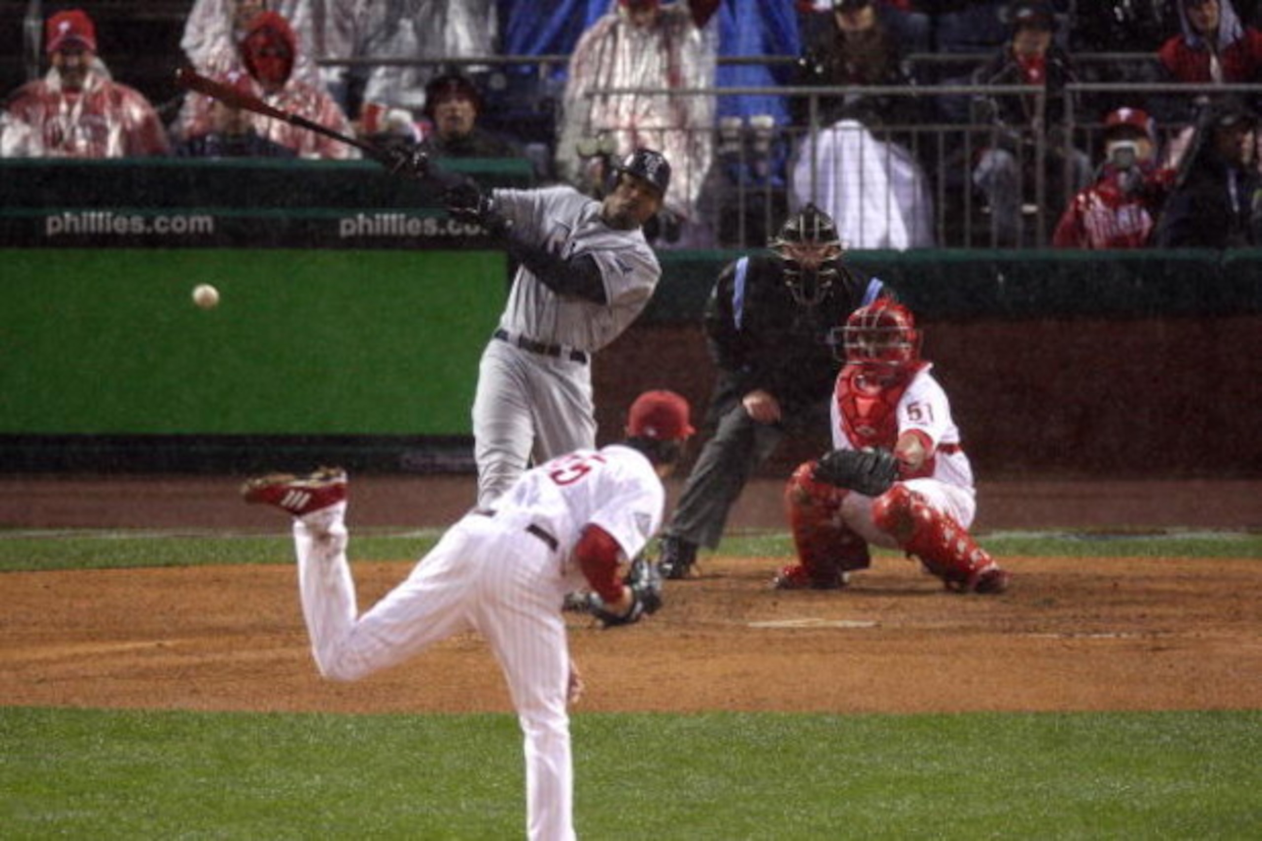 PHILADELPHIA - OCTOBER 27: Carl Crawford #13 of the Tampa Bay Rays bats against the Philadelphia Phillies during game five of the 2008 MLB World Series on October 27, 2008 at Citizens Bank Park in Philadelphia, Pennsylvania.  (Photo by Jeff Zelevansky/Get