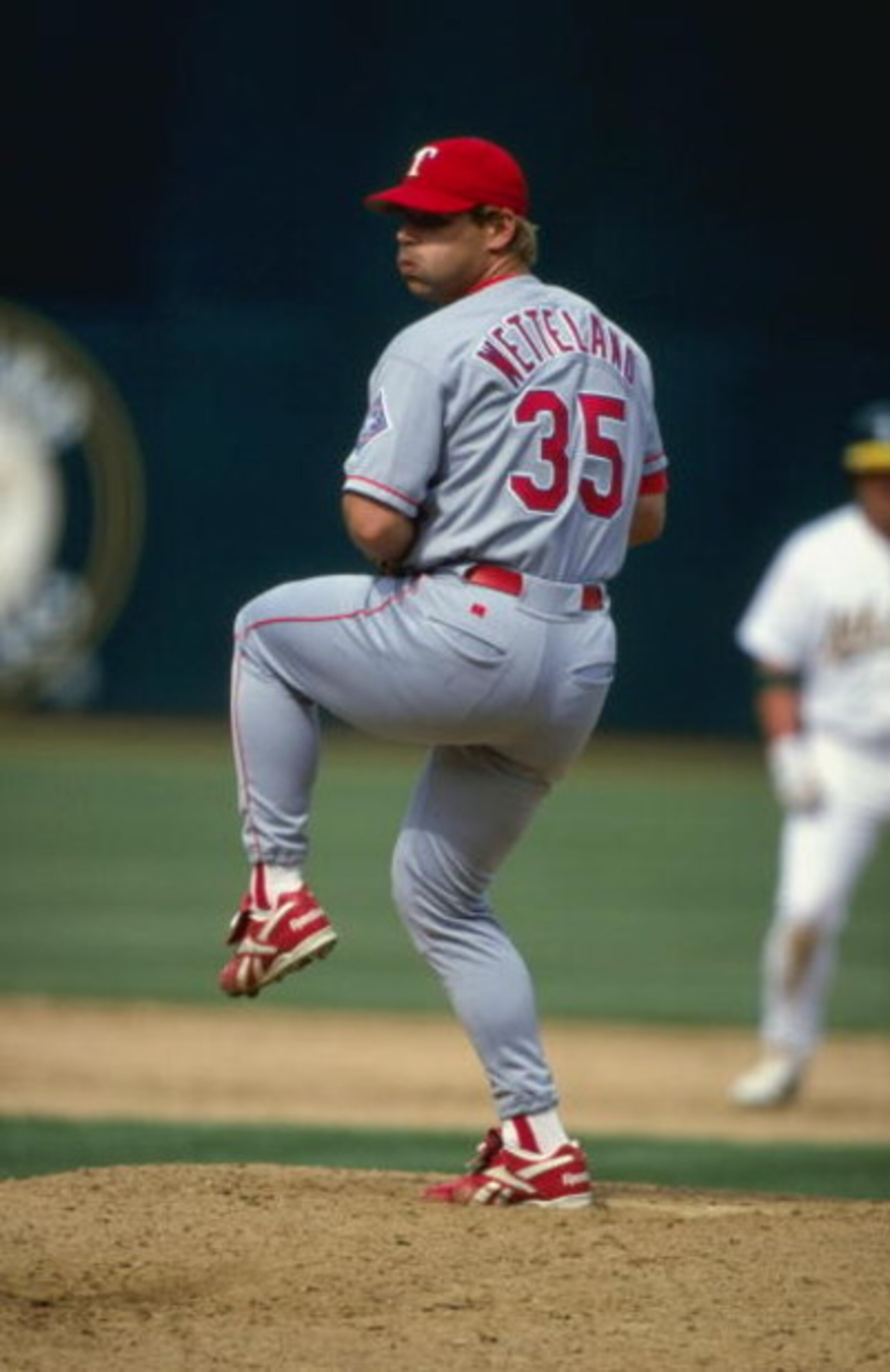 18 Apr 1999: Pitcher John Wetteland #35 of the Texas Rangers winds up for the pitchl during the game against the Oakland Athletics at the Oakland Coliseum in Oakland, California. The Rangers defeated the Athletics 6-2. Mandatory Credit: Jed Jacobsohn /A 18 Apr 1999: Pitcher John Wetteland #35 of the Texas Rangers winds up for the pitchl during the game against the Oakland Athletics at the Oakland Coliseum in Oakland, California. The Rangers defeated the Athletics 6-2. Mandatory Credit: Jed Jacobsohn /A