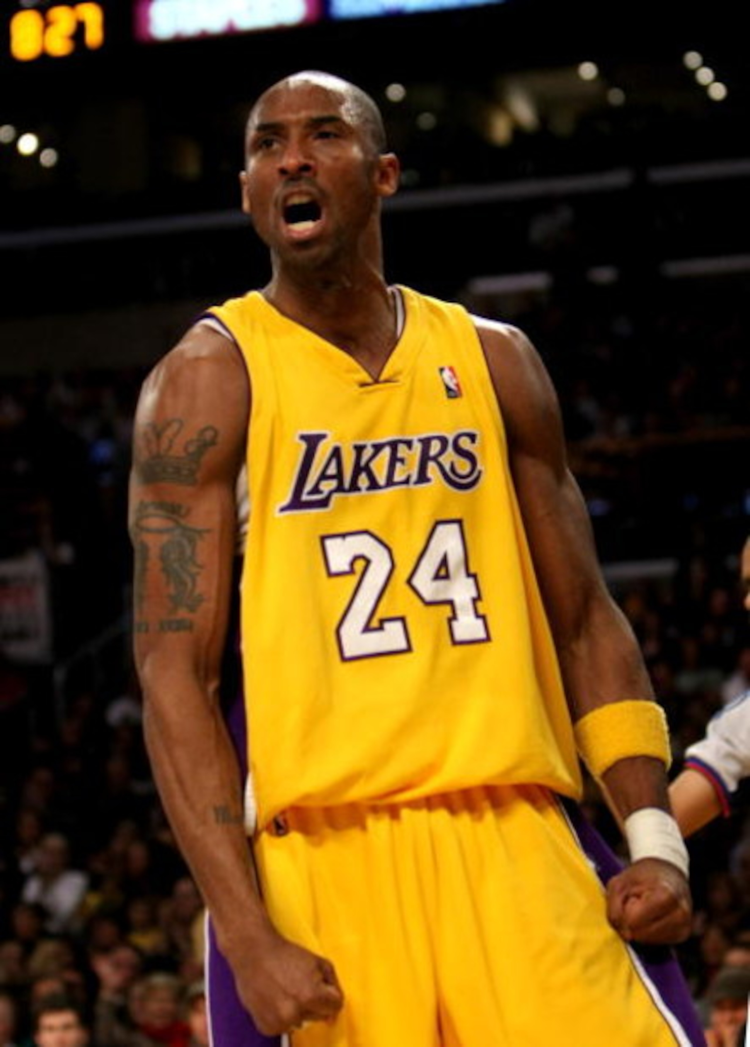 LOS ANGELES - FEBRUARY 10: Kobe Bryant #24 of the Los Angeles Lakers reacts after scoring against the Oklahoma City Thunder on February 10, 2009 at Staples Center in Los Angeles, California. NOTE TO USER: User expressly acknowledges and agrees that, by LOS ANGELES - FEBRUARY 10: Kobe Bryant #24 of the Los Angeles Lakers reacts after scoring against the Oklahoma City Thunder on February 10, 2009 at Staples Center in Los Angeles, California. NOTE TO USER: User expressly acknowledges and agrees that, by