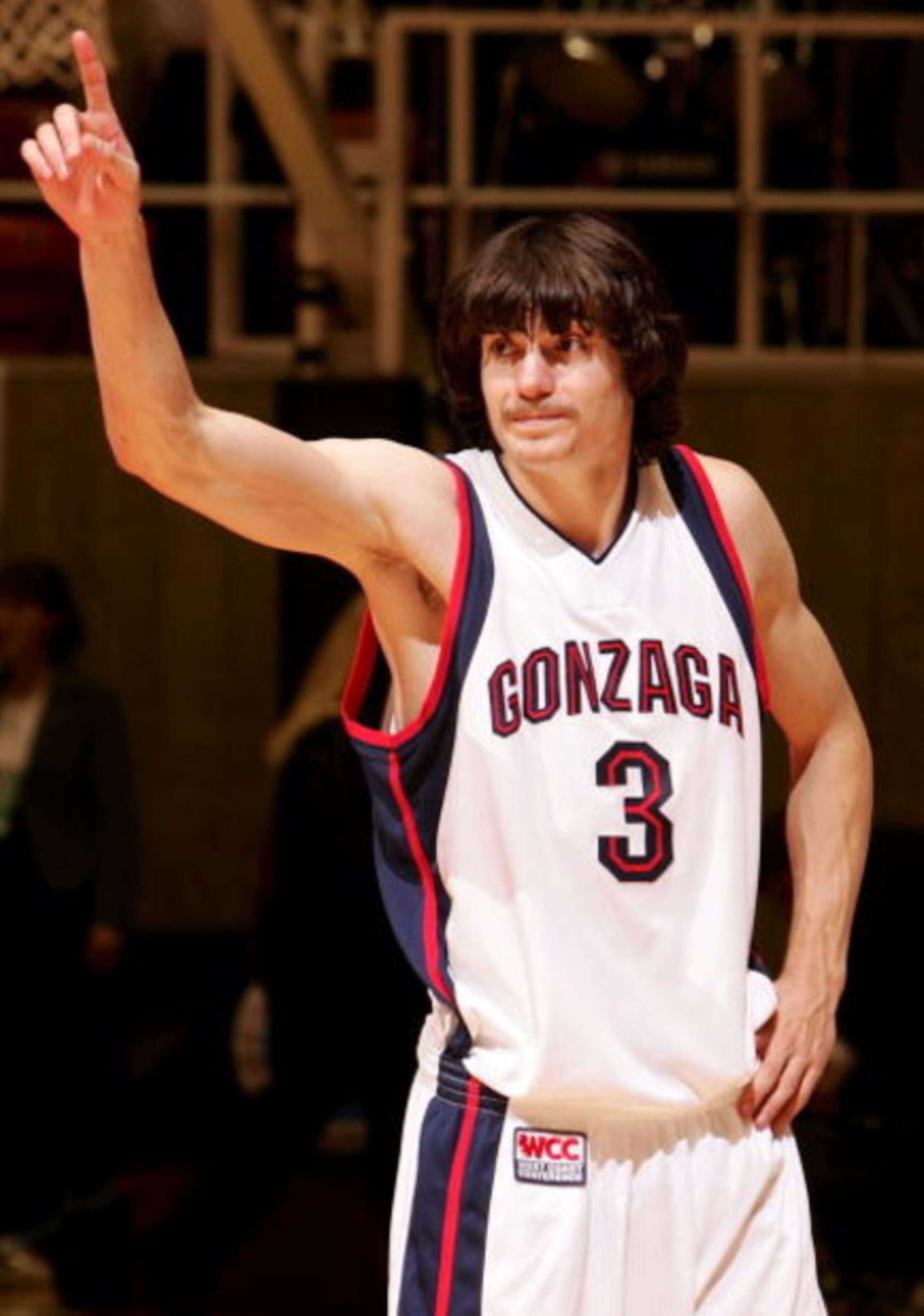 SALT LAKE CITY - MARCH 18:  Adam Morrison #3 of the Gonzaga Bulldogs celebrates his teams' 90-80 win against the Indiana Hoosiers during the Second Round of the 2006 NCAA Men's Basketball Tournament March 18, 2006 at the Jon M. Huntsman Center in Salt Lak