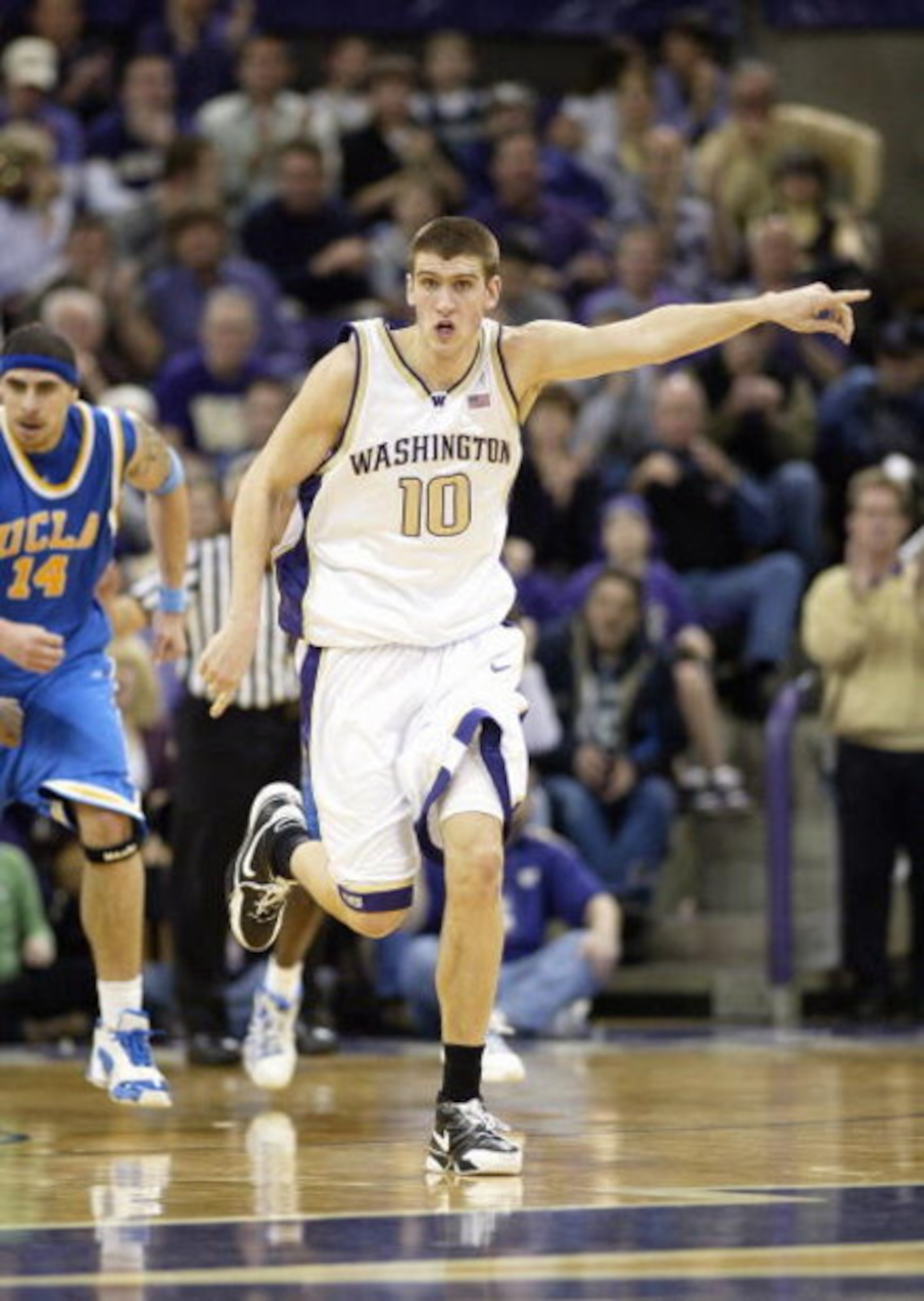 SEATTLE - MARCH 3: Spencer Hawes #10 of the Washington Huskies reacts on the court during the game against the UCLA Bruins at Edmundson Pavilion March 3, 2007 in Seattle, Washington. The Huskies defeated the Bruins 61-51. (Photo by Otto Greule Jr/Getty Im