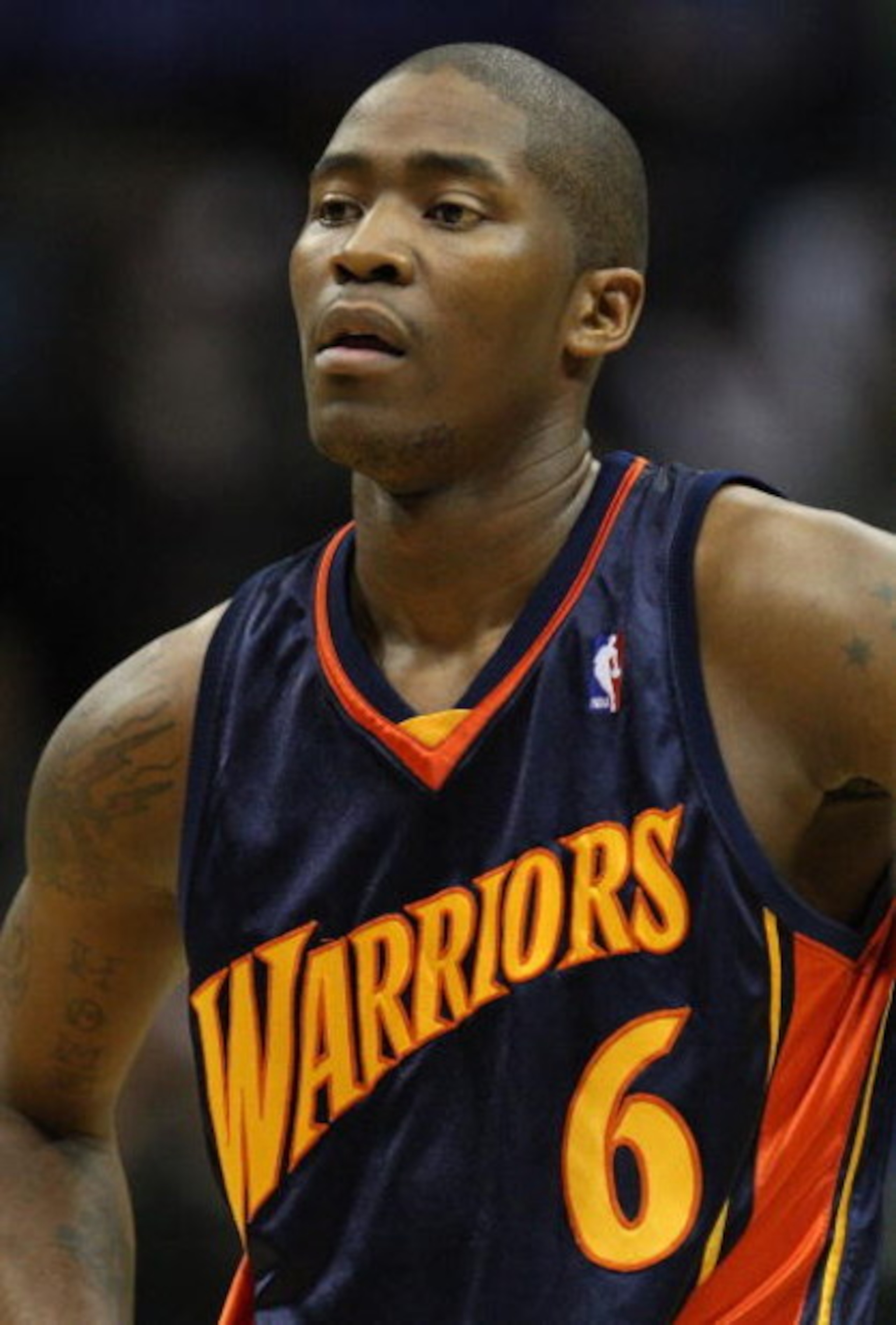 DALLAS - JANUARY 28:  Jamal Crawford #6 of the Golden State Warriors during play against the Dallas Mavericks on January 28, 2008 at American Airlines Center in Dallas, Texas.  NOTE TO USER: User expressly acknowledges and agrees that, by downloading and/