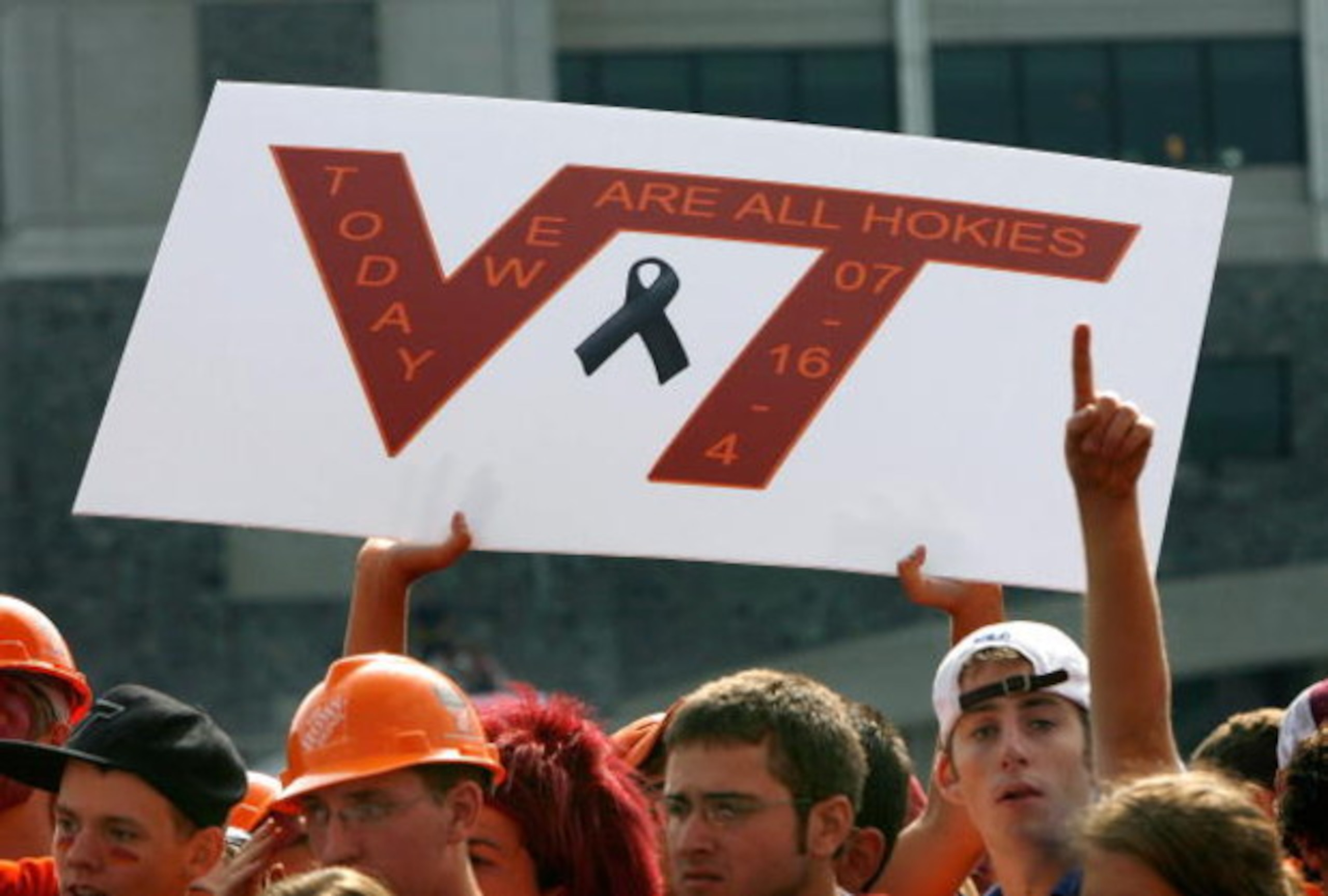 BLACKSBURG, VA - SEPTEMBER 01:  Virginia Tech fans show their support for the Hokies and the 32 victims of April's campus shooting before the game against the East Carolina Pirates on September 1, 2007 at Lane Stadium in Blacksburg, Virginia.  (Photo by K