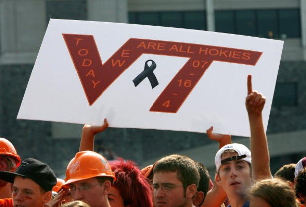 BLACKSBURG, VA - SEPTEMBER 01:  Virginia Tech fans show their support for the Hokies and the 32 victims of April's campus shooting before the game against the East Carolina Pirates on September 1, 2007 at Lane Stadium in Blacksburg, Virginia.  (Photo by K