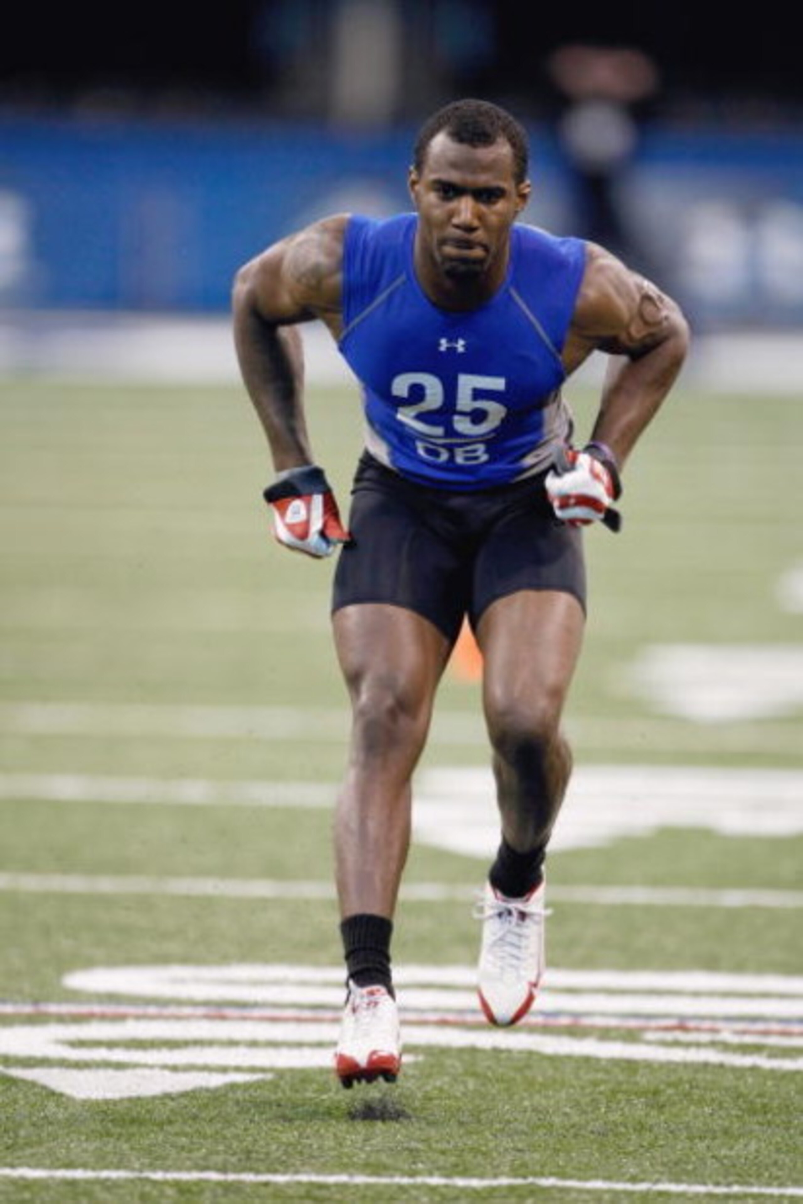 INDIANAPOLIS, IN - FEBRUARY 24:  Defensive back Malcolm Jenkins of Ohio State runs in practice drills during the NFL Scouting Combine presented by Under Armour at Lucas Oil Stadium on February 24, 2009 in Indianapolis, Indiana. (Photo by Scott Boehm/Getty