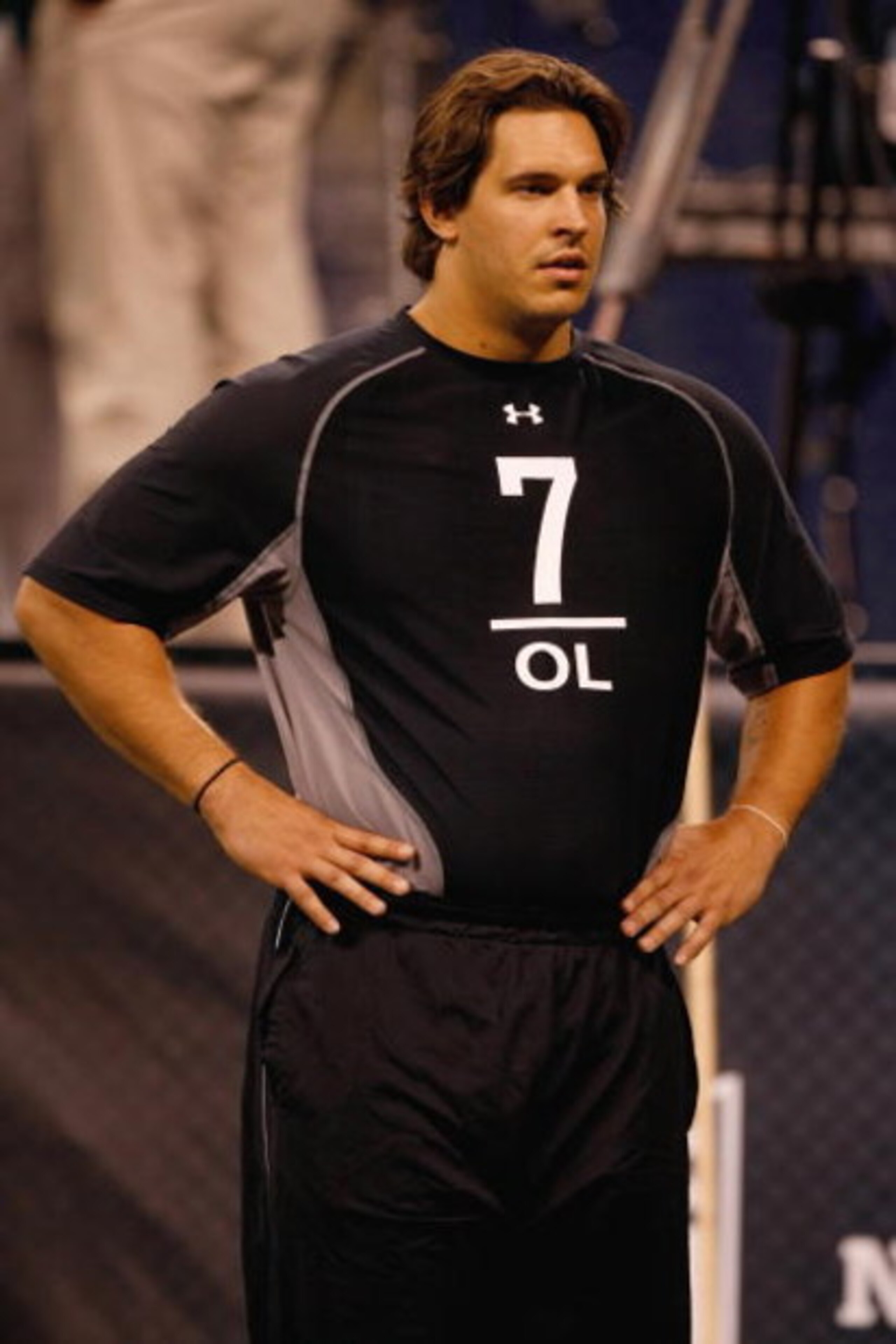 INDIANAPOLIS, IN - FEBRUARY 21:  Offensive lineman Eben Britton of Arizona stands during the NFL Scouting Combine presented by Under Armour at Lucas Oil Stadium on February 21, 2009 in Indianapolis, Indiana. (Photo by Scott Boehm/Getty Images)