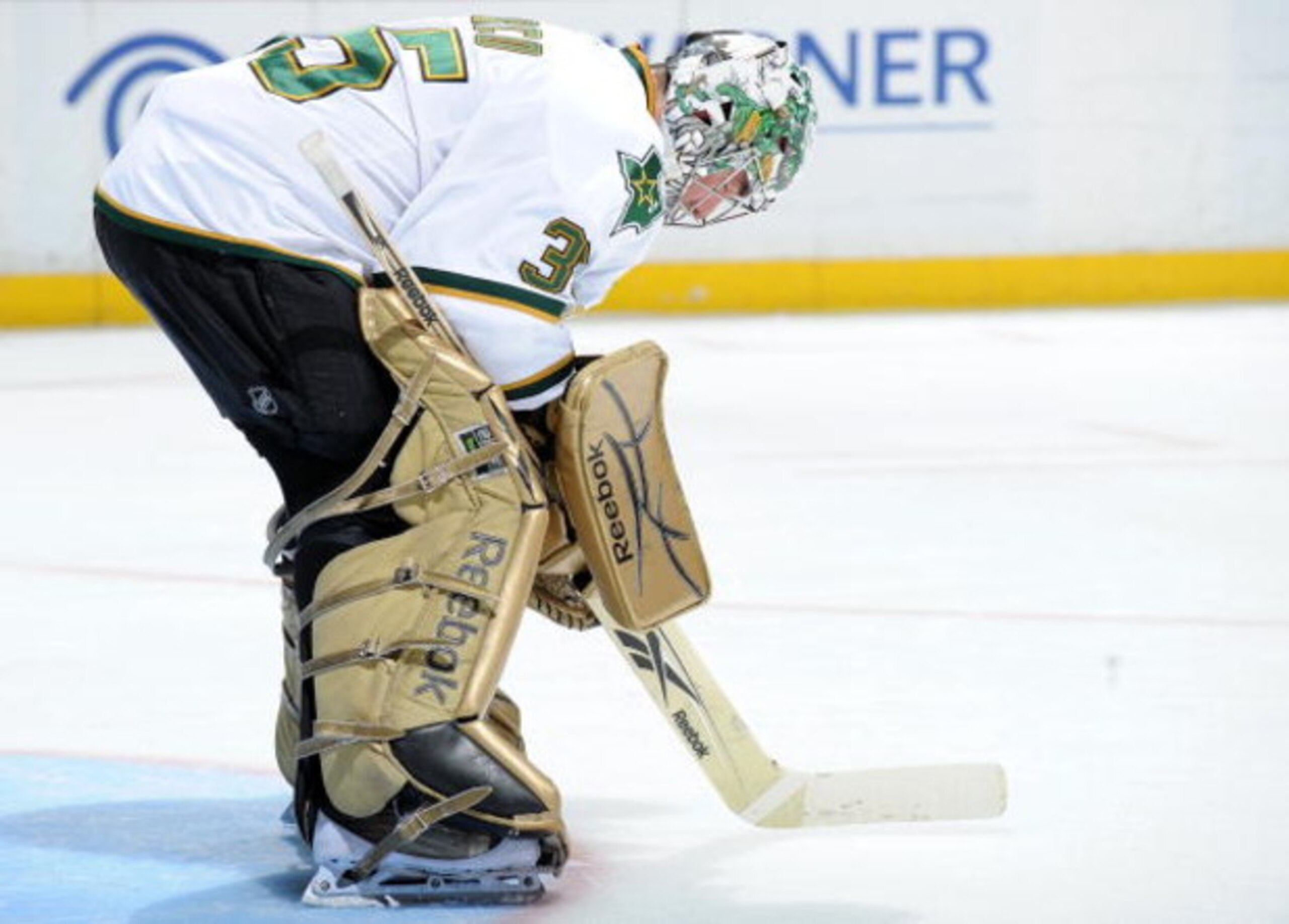 ANAHEIM, CA - MARCH 06:  Marty Turco #35 of the Dallas Stars in goal against the Anaheim Ducks during the game at the Honda Center on March 6, 2009 in Anaheim, California.  (Photo by Harry How/Getty Images)