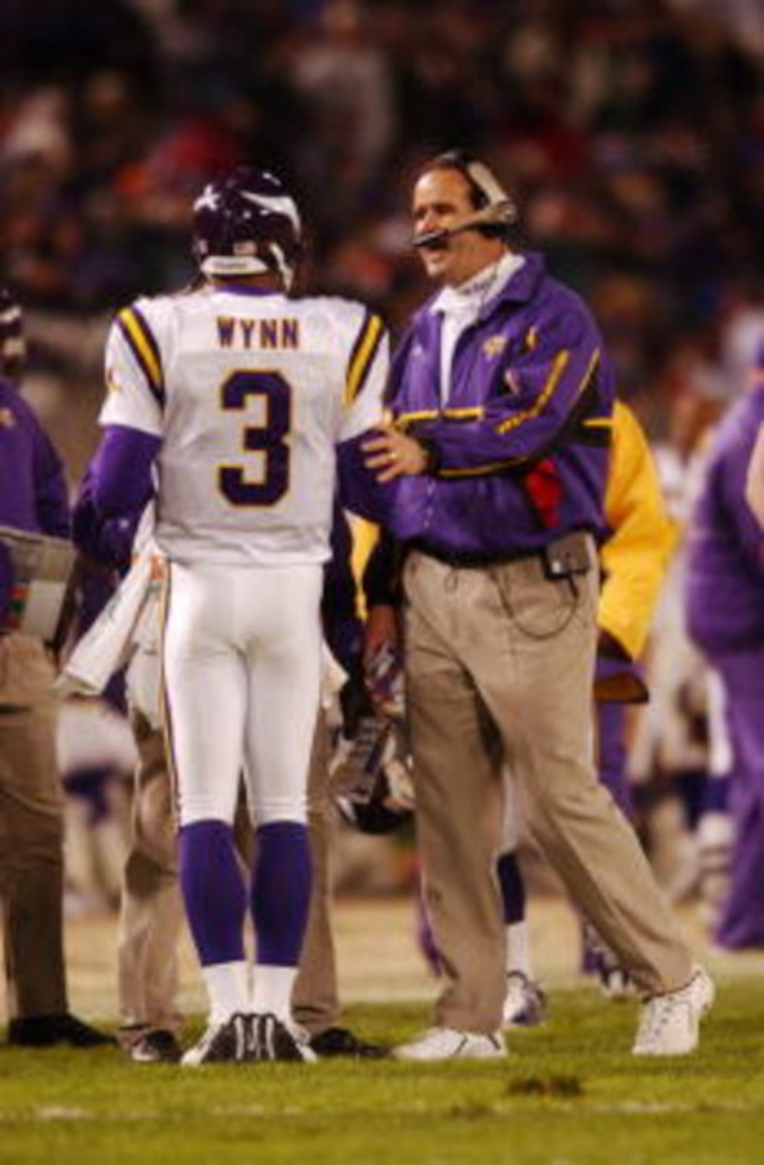 07 Jan 2002 : Head coach Mike Tice of the Minnesota Vikings advises quarterback Spergon Wynn #3 during the game against the Baltimore Ravens at PSINet Stadium in Baltimore, Maryland. The Ravens won 19-3. DIGITAL IMAGE. Mandatory Credit: Doug Pensinger/Ge 07 Jan 2002 : Head coach Mike Tice of the Minnesota Vikings advises quarterback Spergon Wynn #3 during the game against the Baltimore Ravens at PSINet Stadium in Baltimore, Maryland. The Ravens won 19-3. DIGITAL IMAGE. Mandatory Credit: Doug Pensinger/Ge