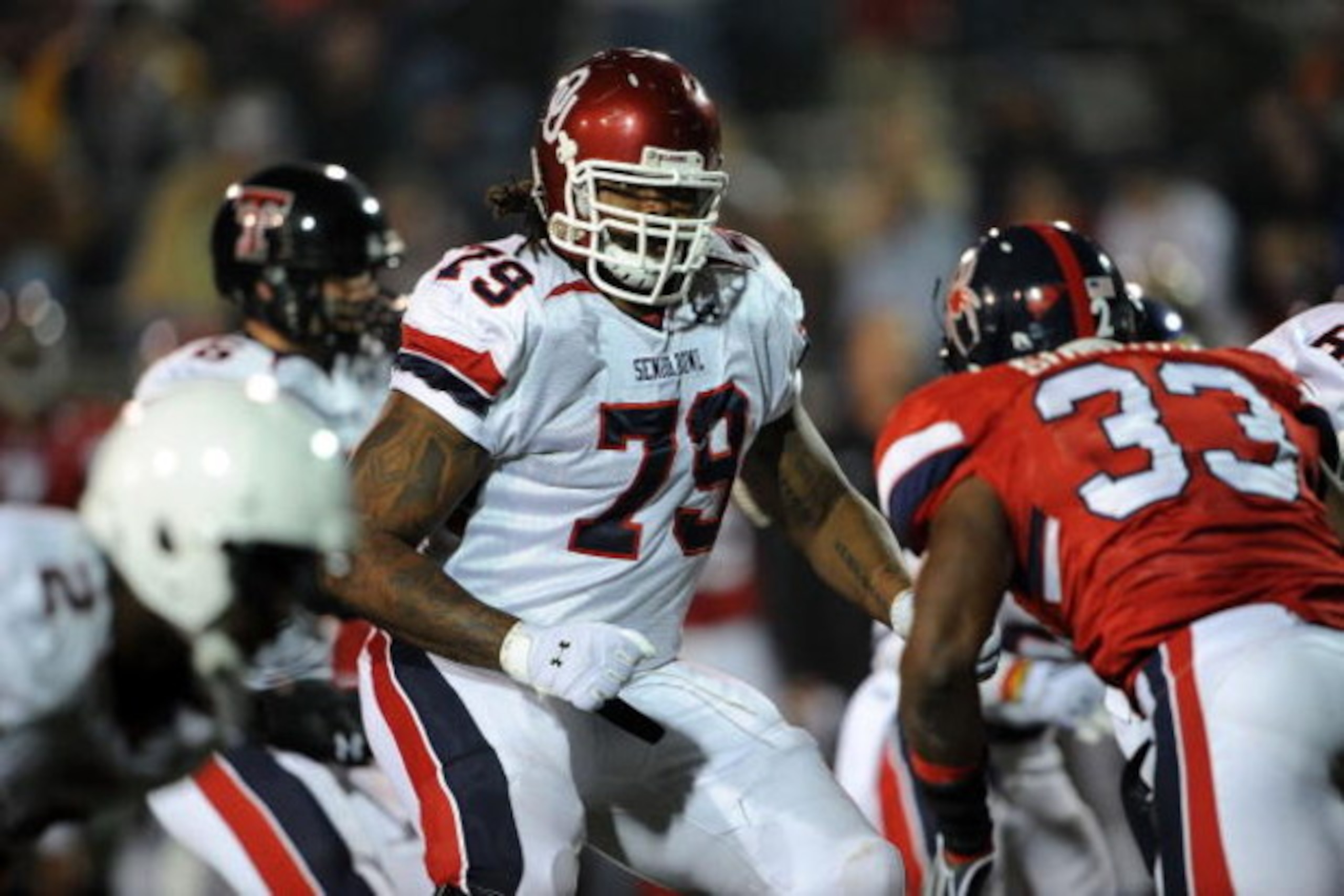 MOBILE, AL - JANUARY 24:  Phil Loadholt #79 of the North team during the Under Armour Senior Bowl on January 24, 2009 at Ladd-Peebles Stadium in Mobile, Alabama.  (Photo by Ronald Martinez/Getty Images for Under Armour) 