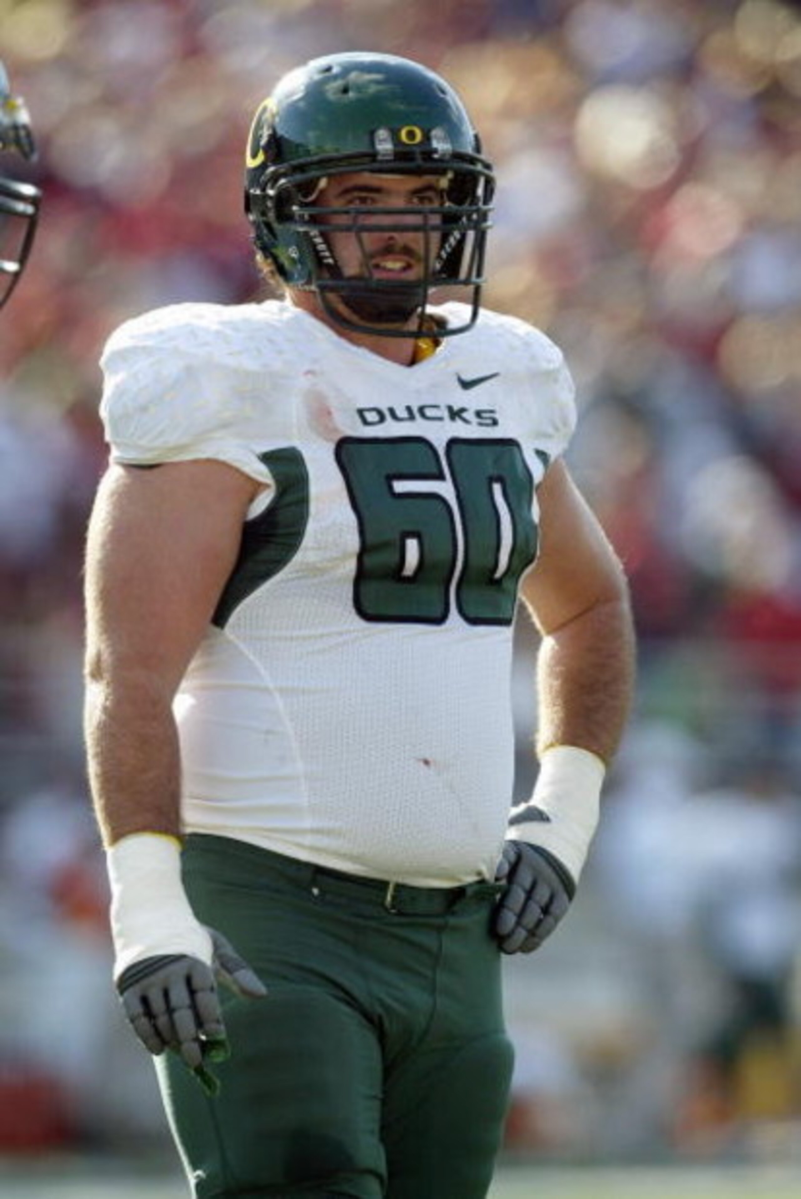 PULLMAN, WA - OCTOBER 21:  Offensive tackle Max Unger #60 of the Oregon Ducks looks on against the Washington State Cougars on October 21, 2006 at Martin Stadium in Pullman, Washington. Washington State won 34-23. (Photo by Otto Greule Jr/Getty Images) 