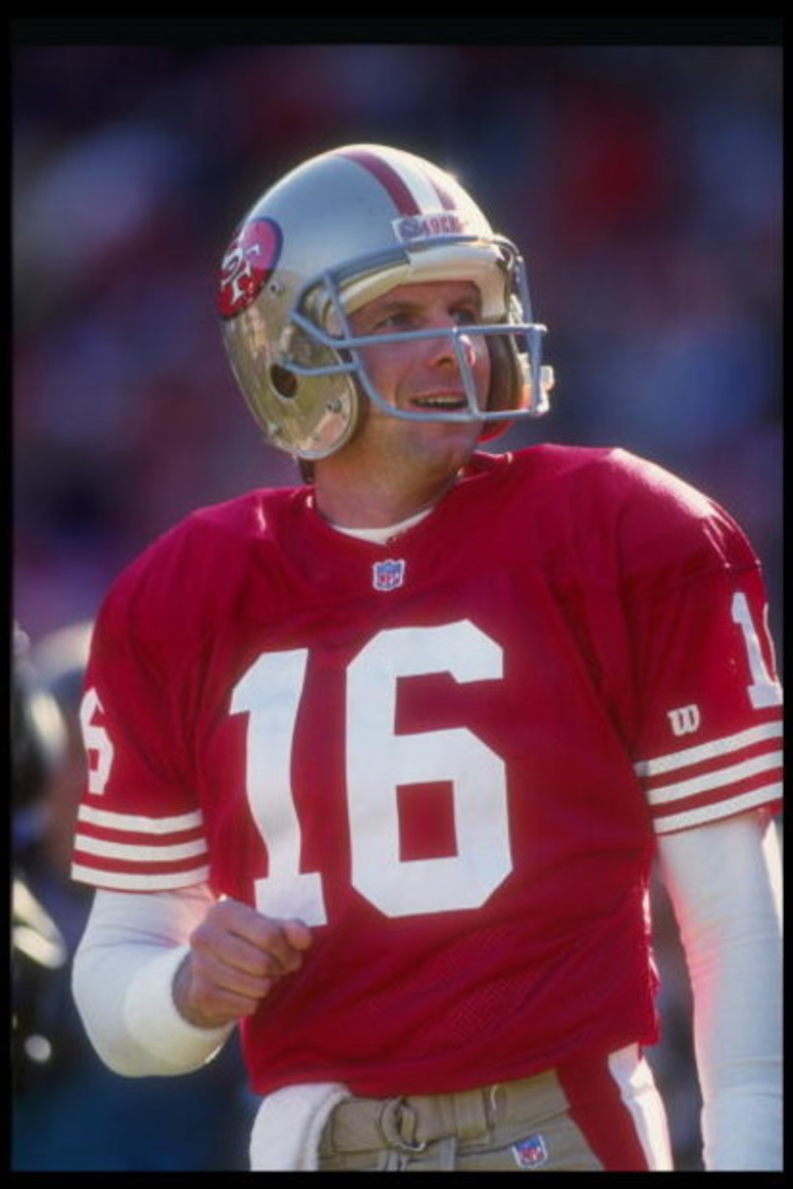 19 Dec 1992:  Quarterback Joe Montana of the San Francisco 49ers looks on during a game against the Tampa Bay Buccaneers at Candlestick Park in San Francisco, California. Mandatory Credit: Otto Greule Jr.  /Allsport