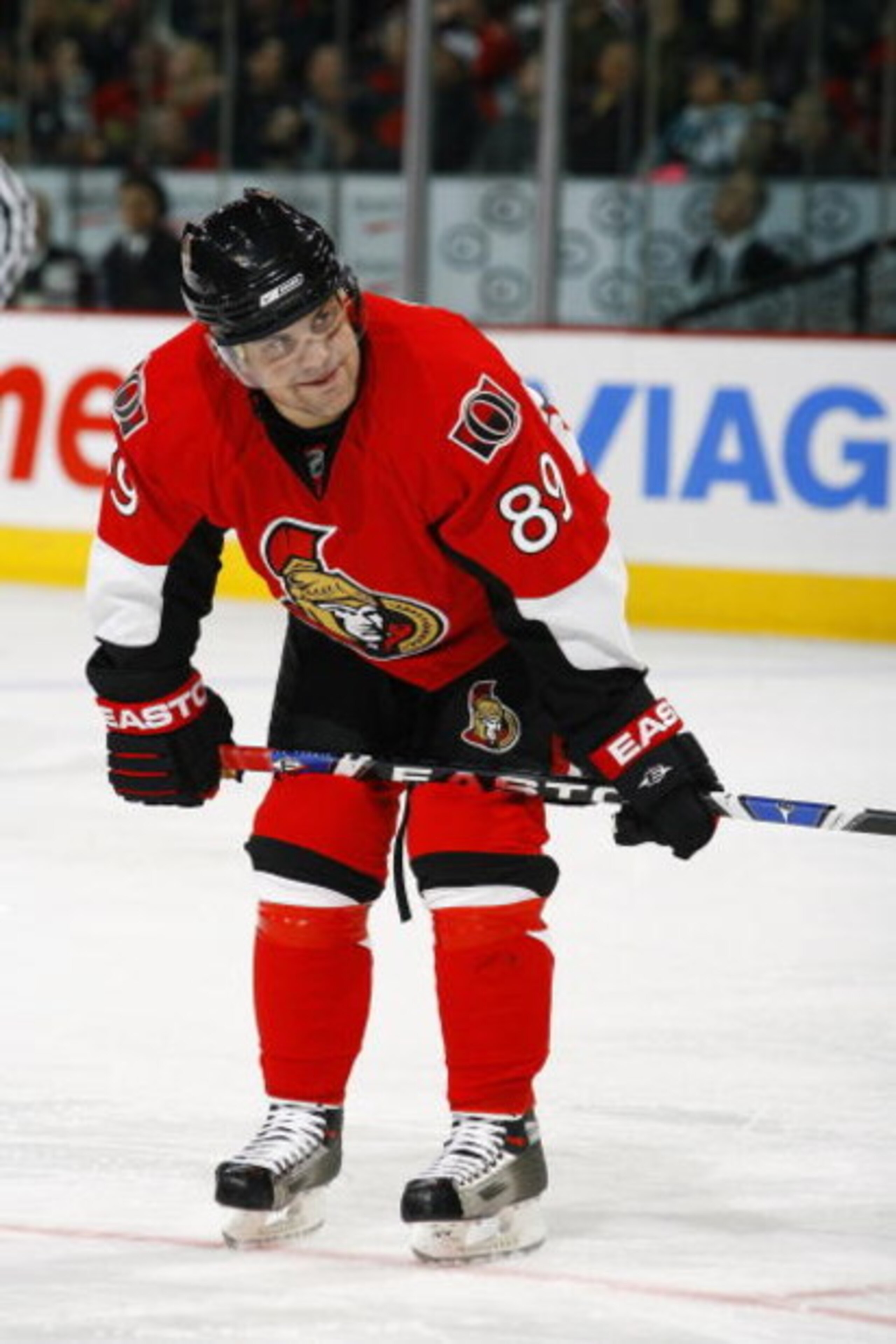 OTTAWA - FEBRUARY 26:  Mike Comrie #89 of the Ottawa Senators looks on during the game against the San Jose Sharks on February 26, 2009 at the Scotiabank Place in Ottawa, Ontario, Canada. (Photo by Phillip MacCallum/Getty Images)