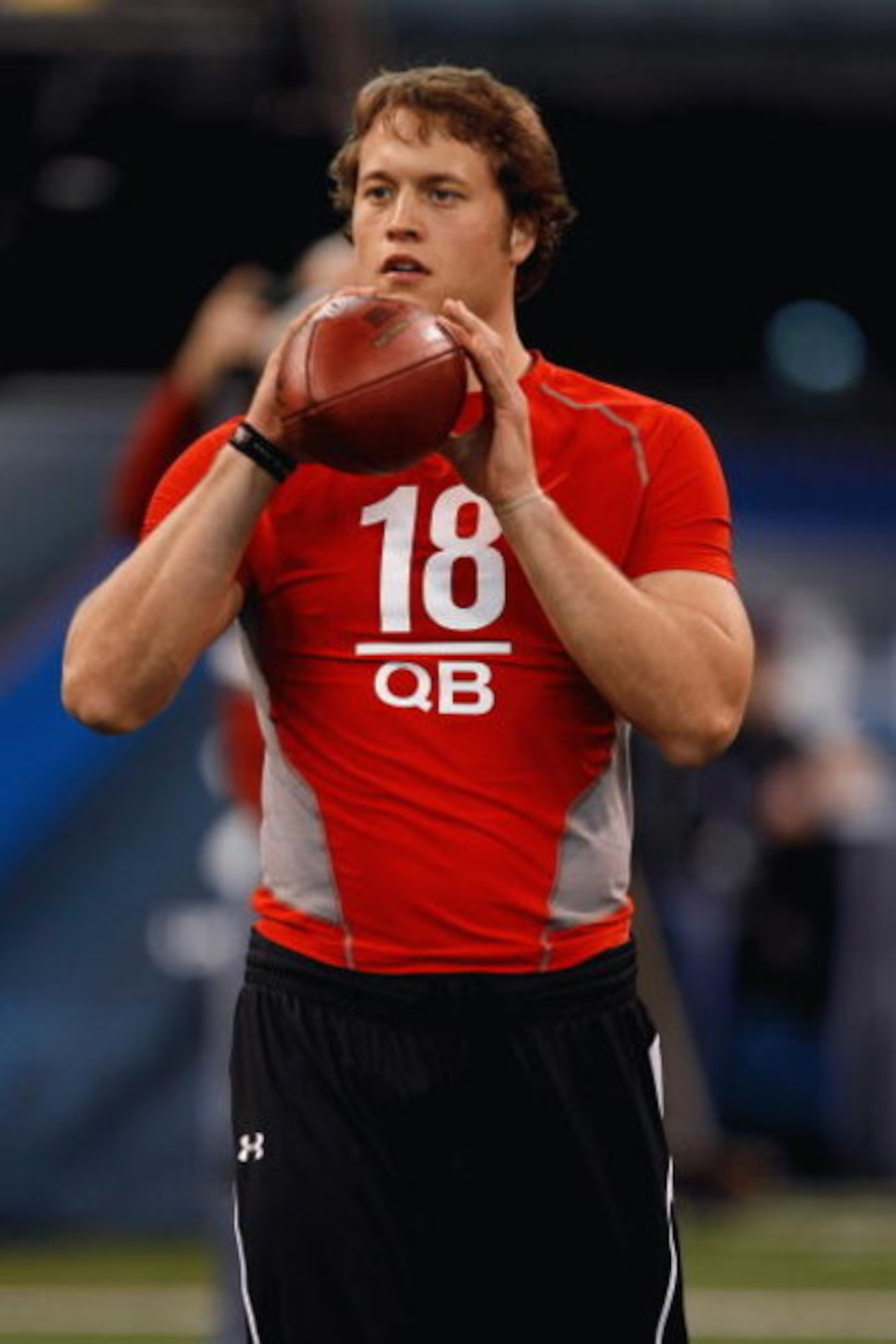 INDIANAPOLIS, IN - FEBRUARY 22:  Quarterback Matthew Stafford of USC passes the football during the NFL Scouting Combine presented by Under Armour at Lucas Oil Stadium on February 22, 2009 in Indianapolis, Indiana. (Photo by Scott Boehm/Getty Images)