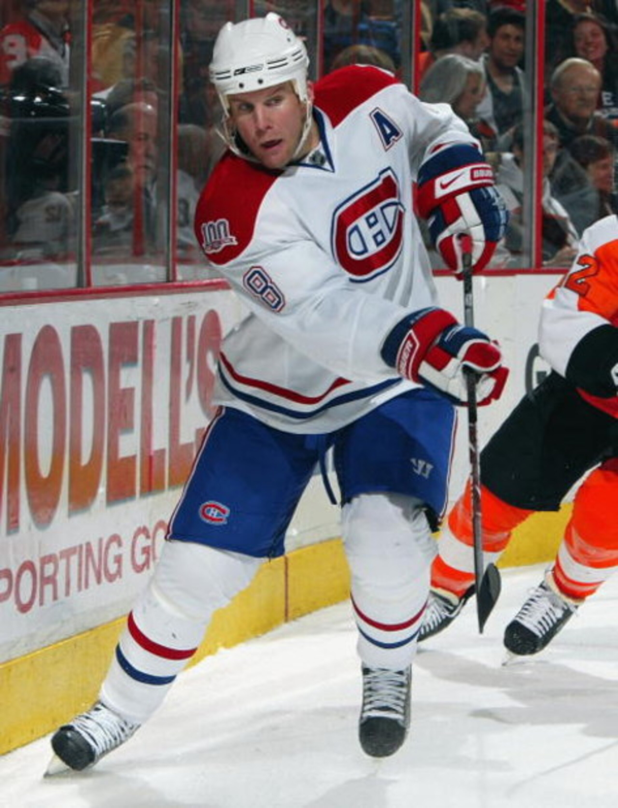 PHILADELPHIA - FEBRUARY 27:  Mike Komisarek #8 of the Montreal Canadiens skates against the Philadelphia Flyers on February 27, 2009 at Wachovia Center in Philadelphia, Pennsylvania. The Habs defeated the Flyers 4-3 in overtime.  (Photo by Jim McIsaac/Get