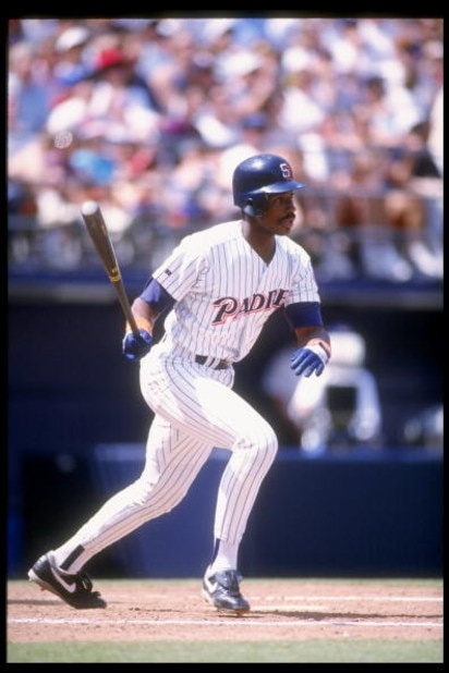 12 Apr 1992:  Outfielder Fred McGriff of the San Diego Padres swings at the ball during a game against the Los Angeles Dodgers at Jack Murphy Stadium in San Diego, California.  Mandatory Credit: Stephen Dunn  /Allsport