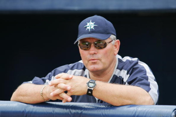 PEORIA, AZ - MARCH 5:  Manager Mike Hargrove #21 of the Seattle Mariners watches the pre-season game against the San Diego Padres on March 5, 2005 at Peoria Stadium in Peoria, Arizona. The Padres defeated the Mariners 5-2.  (Photo by Harry How/Getty Image