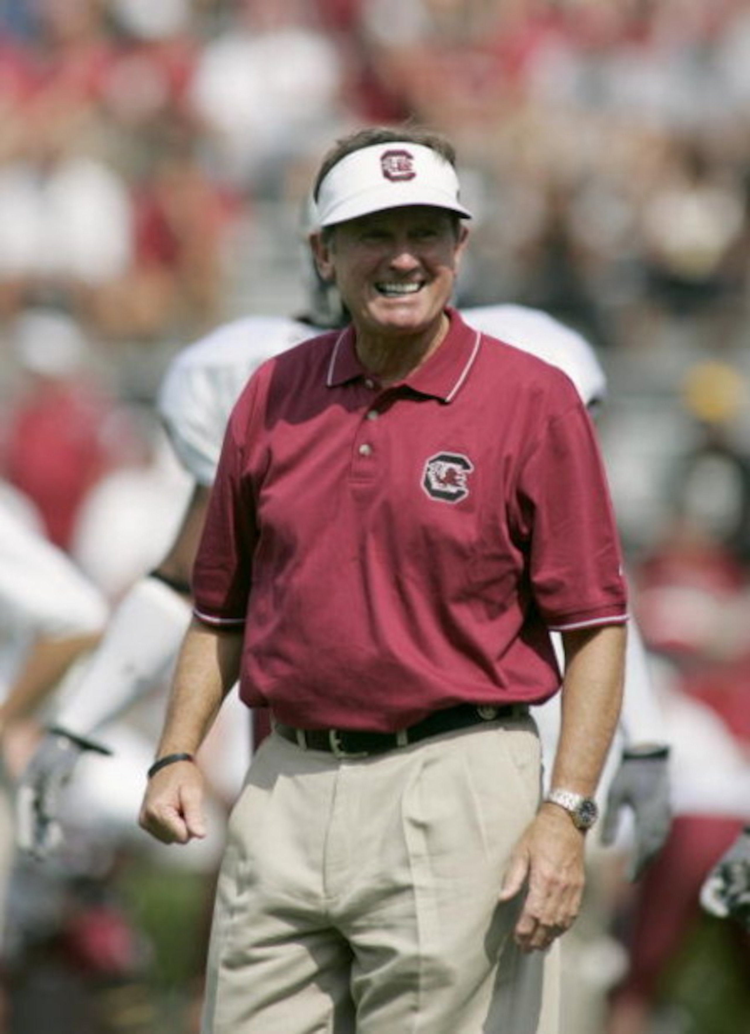 COLUMBIA, SC - SEPTEMBER 17:   Head coach Steve Spurrier of the University of South Carolina Gamecocks watches the game against the University of Alabama Crimson Tide on September 17, 2005, at Williams-Brice Stadium in Columbia, South Carolina. The Crimso