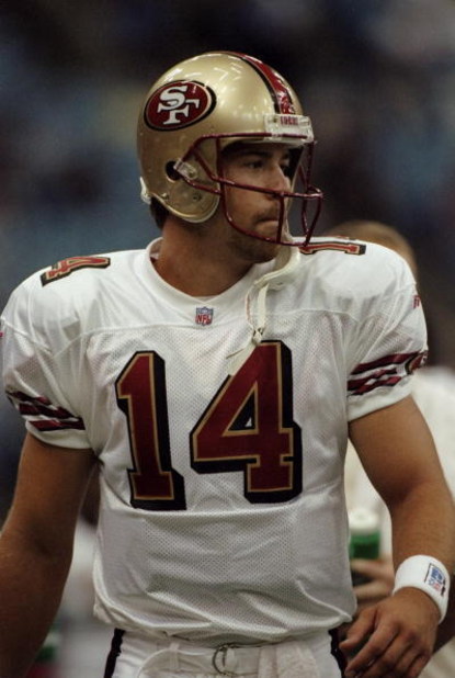 15 Aug 1998:  Quarterback Jim Druckenmiller #14 of the San Francisco 49ers looks on during the American Bowl Game against the Seattle Seahawks at the B. C. Place in Vancouver, B. C., Canada. The 49ers defeated the Seahawks 24-21. Mandatory Credit: Otto Gr