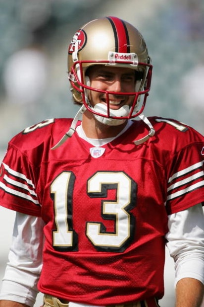 PHILADELPHIA - SEPTEMBER 18:  Quaterback Tim Rattay #13 of the San Francisco 49ers warms-up for the game against the Philadelphia Eagles on September 18, 2005 at Lincoln Financial Field in Philadelphia, Pennsylvania.  The 49ers won 49-3.  (Photo by Jamie 