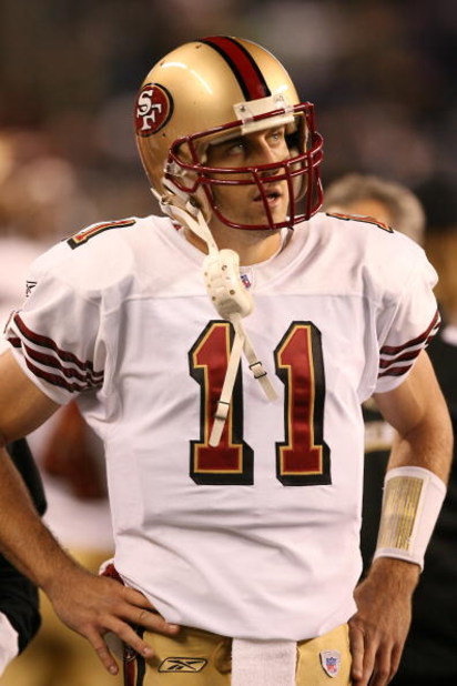 SEATTLE - NOVEMBER 12:  Alex Smith #11 of the San Francisco 49ers looks on during the NFL game against the Seattle Seahawks at Qwest Field on November 12, 2007 in Seattle, Washington. (Photo by Otto Greule Jr/Getty Images)