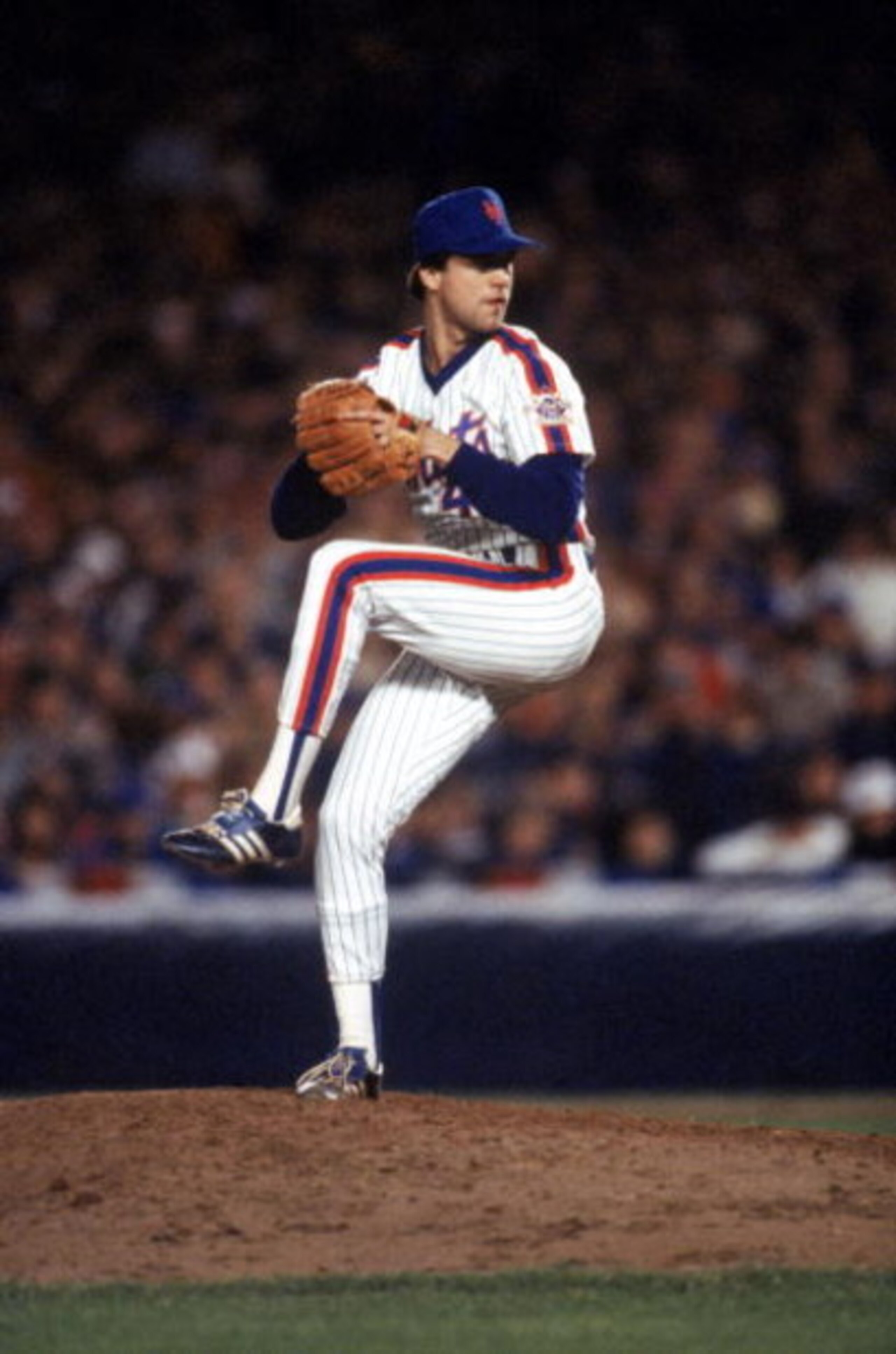 FLUSHING, NY - OCTOBER 27:  Pitcher Roger McDowell #42 of the New York Mets on the mound during game 7 of the 1986 World Series against the Boston Red Sox at Shea Stadium on October 27, 1986 in Flushing, New York. McDowell earned the victory as the Mets w