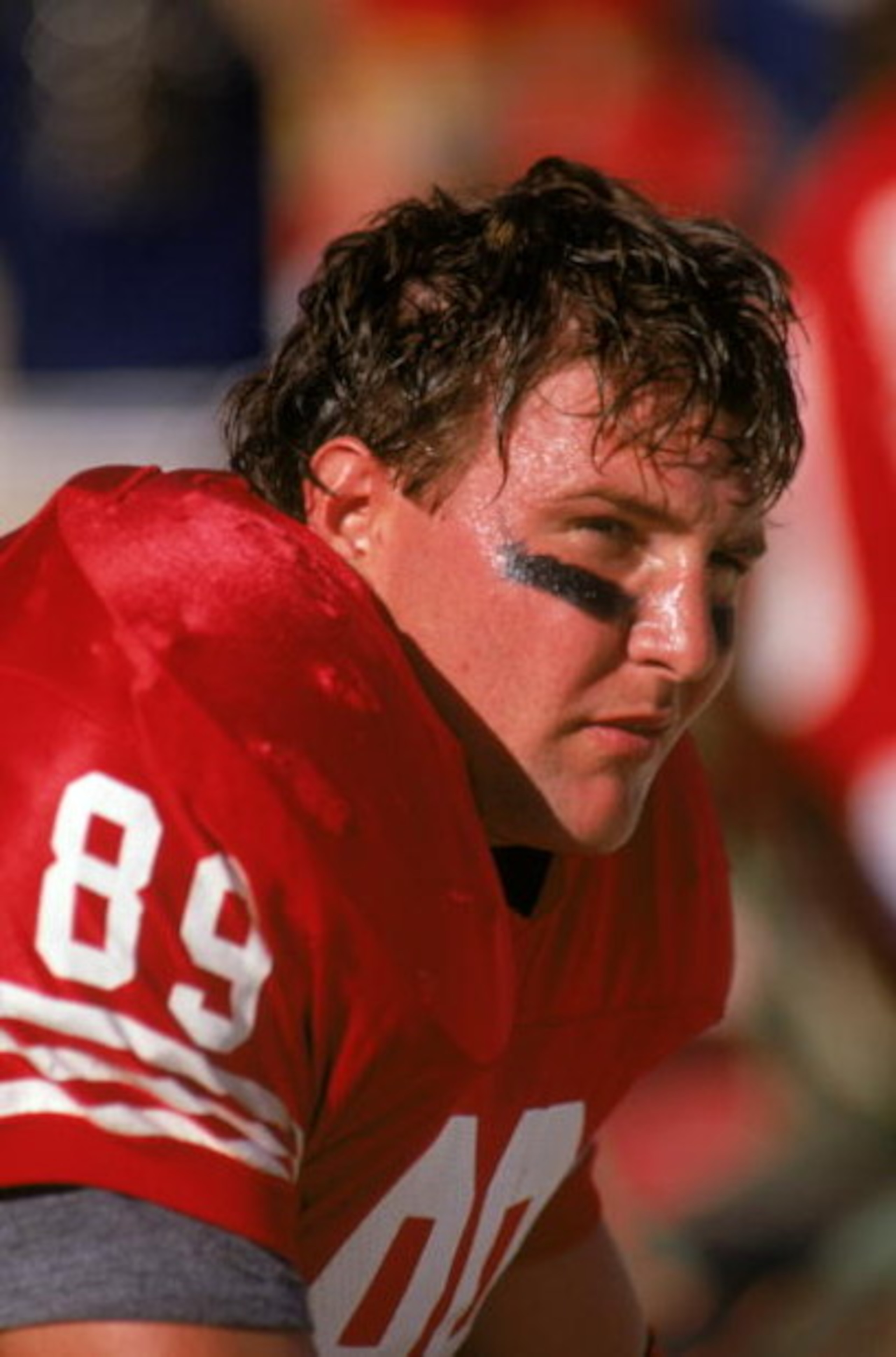 SAN FRANCISCO - NOVEMBER 19: Tight end Wesley Walls of the San Francisco 49ers watches the action from the bench during a game against the Green Bay Packers at Candlestick Park on November 19, 1989 in San Francisco, California. The Packers won 21-17. ( SAN FRANCISCO - NOVEMBER 19: Tight end Wesley Walls of the San Francisco 49ers watches the action from the bench during a game against the Green Bay Packers at Candlestick Park on November 19, 1989 in San Francisco, California. The Packers won 21-17. (