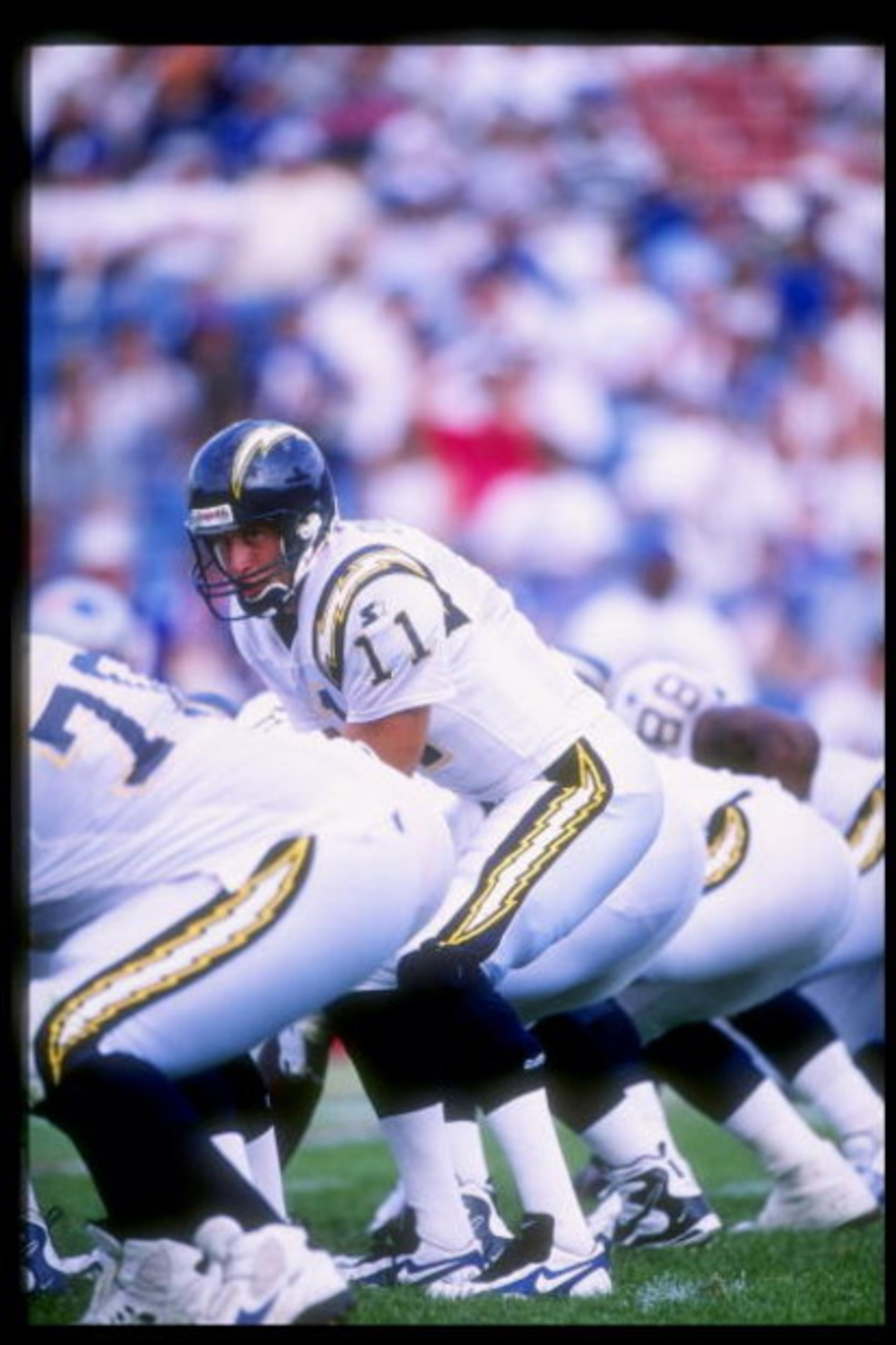 31 Aug 1997: Quarterback Jim Everett of the San Diego Chargers stands behind center during a game against the New England Patriots at Foxboro Stadium in Foxboro, Massachusetts. The Patriots won the game, 41-7. Mandatory Credit: Tomasso DeRosa /Allsport 31 Aug 1997: Quarterback Jim Everett of the San Diego Chargers stands behind center during a game against the New England Patriots at Foxboro Stadium in Foxboro, Massachusetts. The Patriots won the game, 41-7. Mandatory Credit: Tomasso DeRosa /Allsport