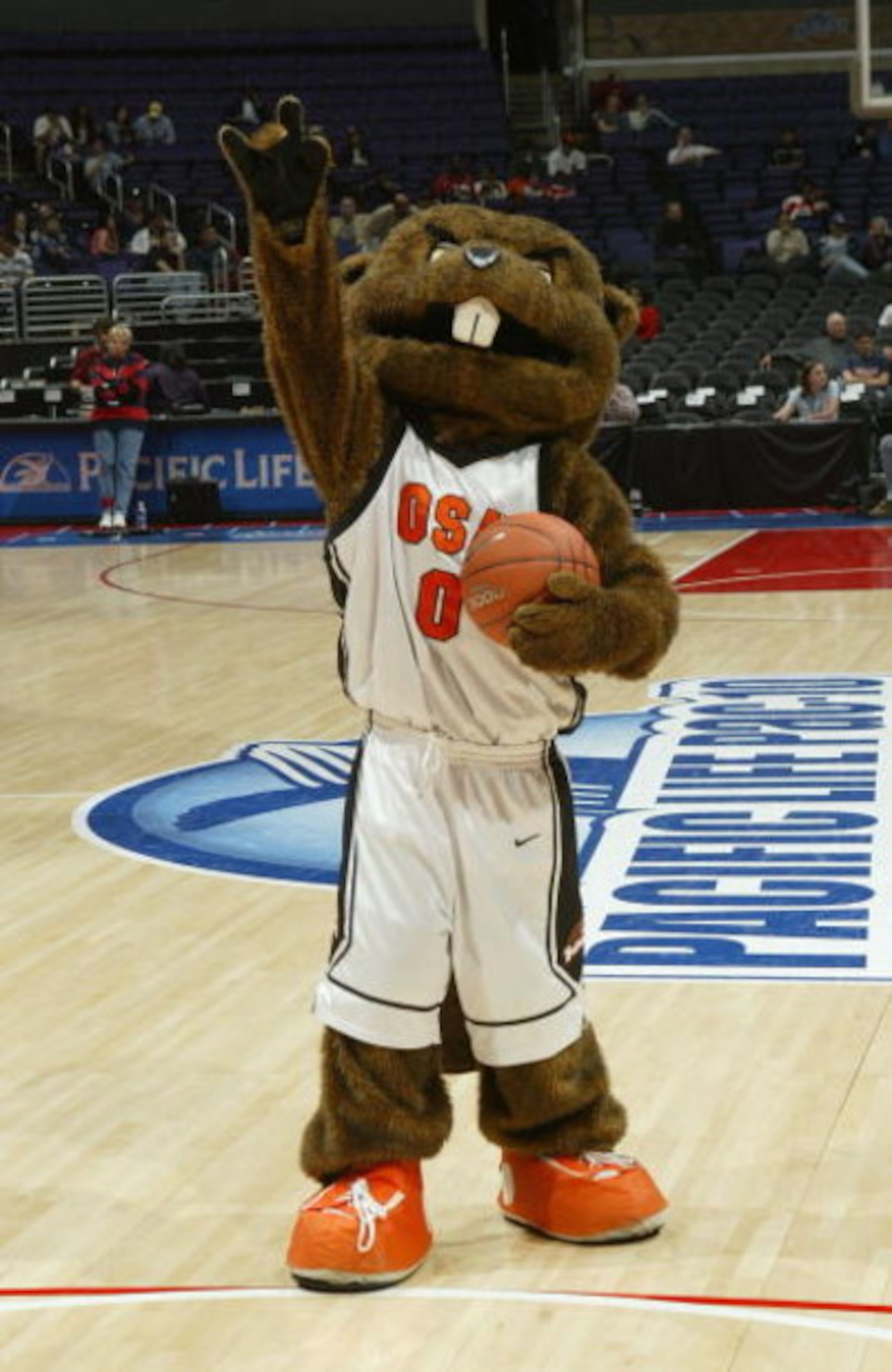 LOS ANGELES - MARCH 11: The Oregon State Beavers mascot performs during the 2005 Pacific Life Pac-10 Men's Basketball Tournament semi final Game 1 against the University of Arizona Wildcats at Staples Center on March 11, 2005 in Los Angeles, California.  