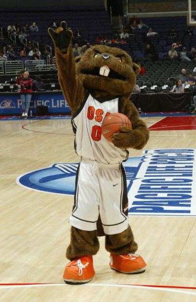 LOS ANGELES - MARCH 11: The Oregon State Beavers mascot performs during the 2005 Pacific Life Pac-10 Men's Basketball Tournament semi final Game 1 against the University of Arizona Wildcats at Staples Center on March 11, 2005 in Los Angeles, California.  