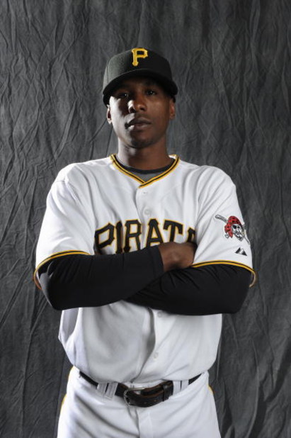 BRADENTON, FL - FEBRUARY 22: Nyjer Morgan #3 of the Pittsburgh Pirates poses during photo day at the Pirates spring training complex on February 22, 2009 in Bradenton, Florida. (Photo by Rob Tringali/Getty Images)