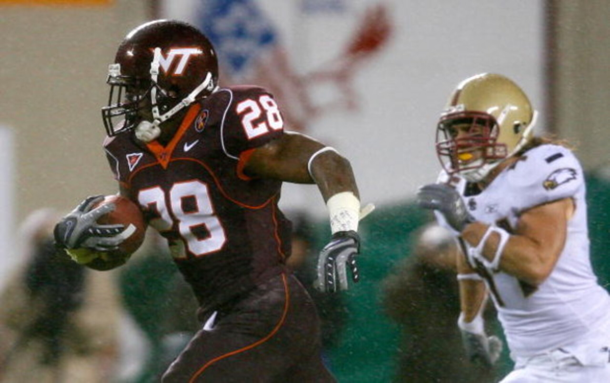 BLACKSBURG, VA - OCTOBER 25:  Tailback Branden Ore #28 of the Virginia Tech Hokies rushes upfield against the Boston College Eagles during the first half at Lane Stadium October 25, 2007 in Blacksburg, Virginia.  (Photo by Kevin C. Cox/Getty Images)