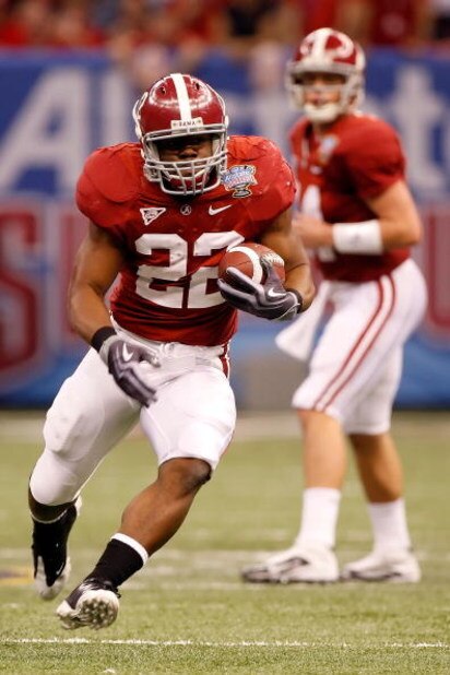 NEW ORLEANS - JANUARY 02:  Running back Mark Ingram #22 of the Alabama Crimson Tide rushes the ball for 13-yards and a first down in the second quarter against the Utah Utes during the 75th Allstate Sugar Bowl at the Louisiana Superdome on January 2, 2009