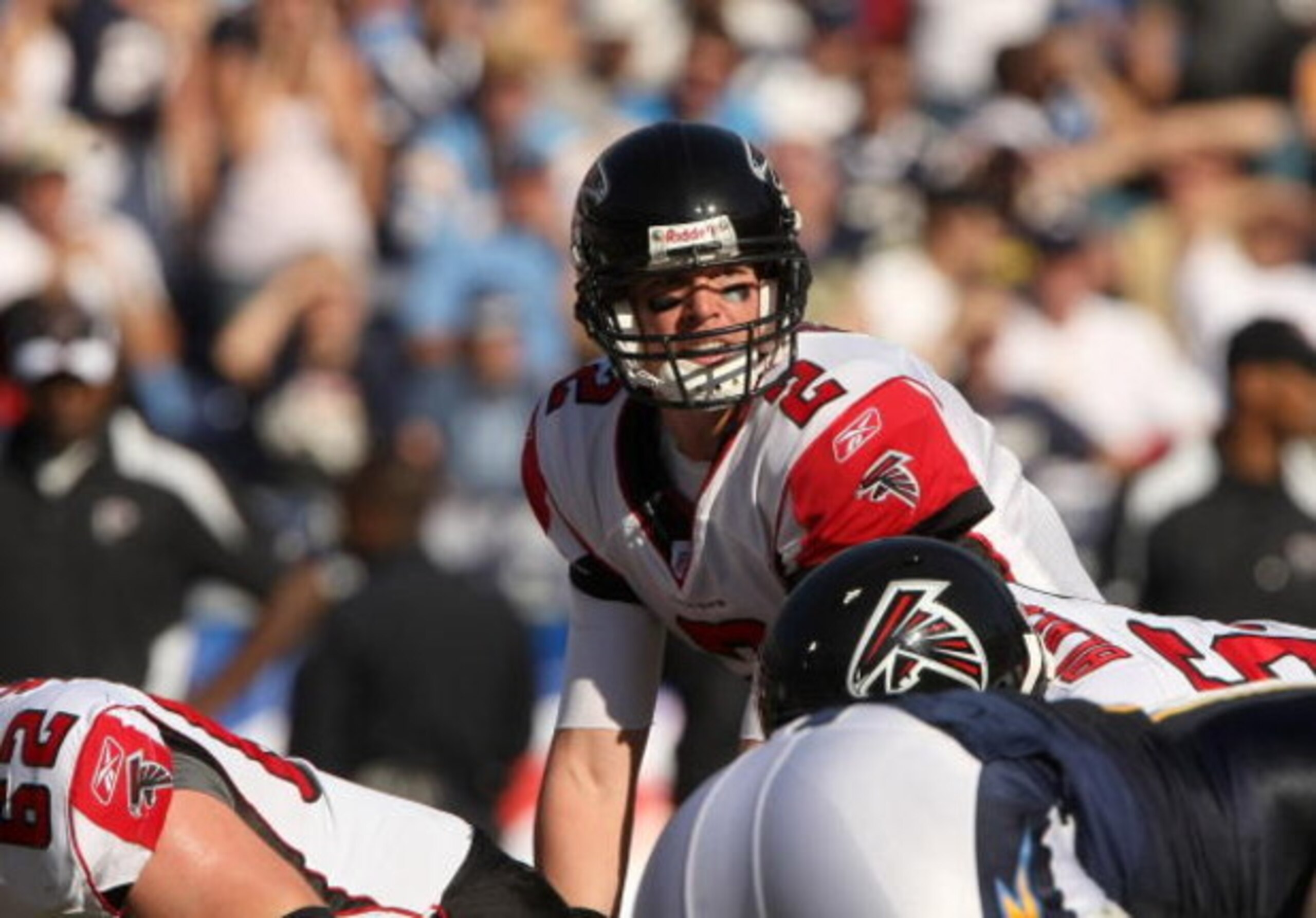 SAN DIEGO - NOVEMBER 30:  Quarterback Matt Ryan #2 of the Atlanta Falcons calls signals against the San Diego Chargers on November 30, 2008 at Qualcomm Stadium in San Diego, California.  The Falcons won 22-16.  (Photo by Stephen Dunn/Getty Images)
