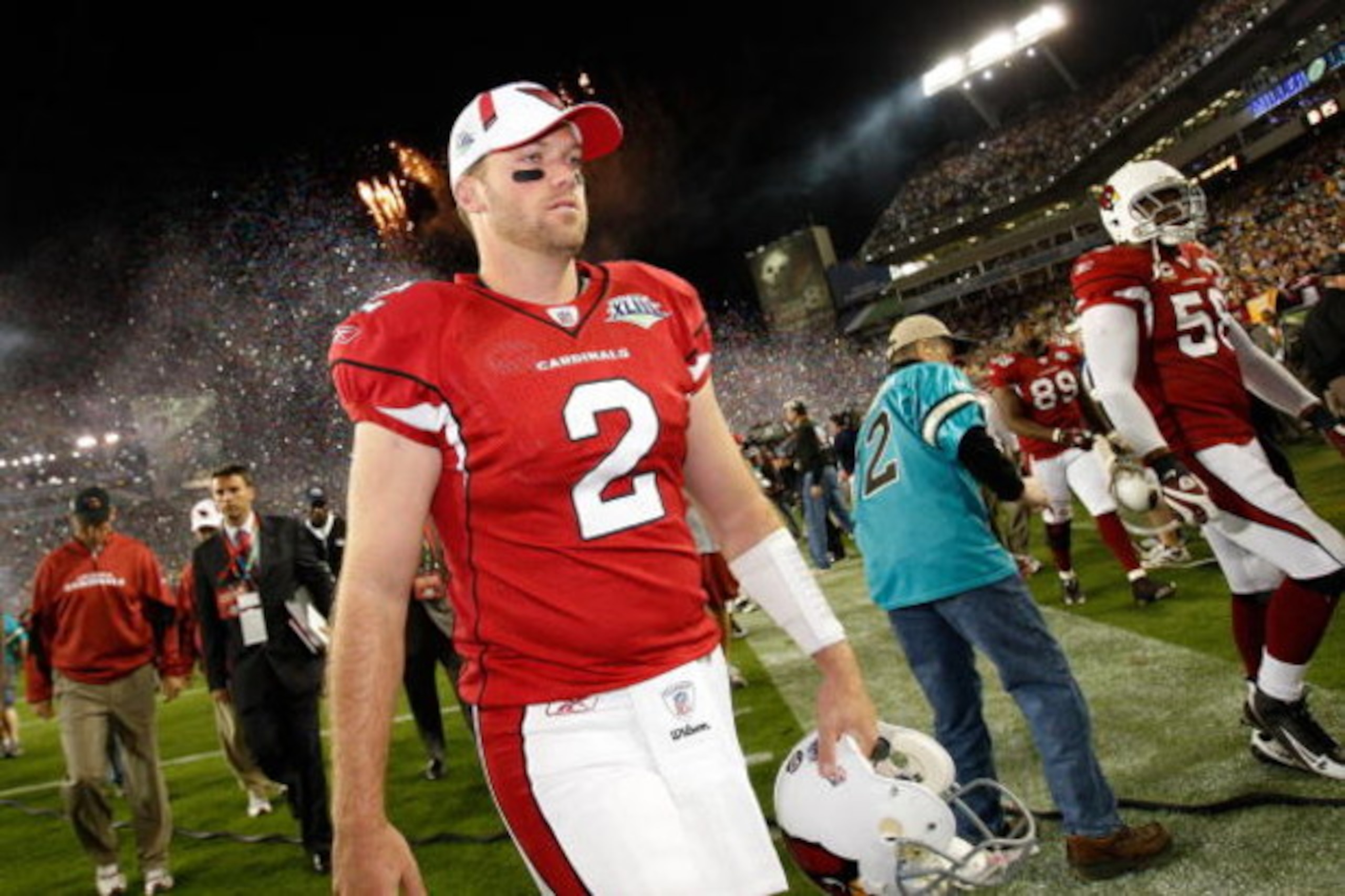 TAMPA, FL - FEBRUARY 01:  Brian St. Pierre #2 of the Arizona Cardinals walks off the field after the Cardinals lost 27-23 against the Pittsburgh Steelers during Super Bowl XLIII on February 1, 2009 at Raymond James Stadium in Tampa, Florida.  (Photo by Ch