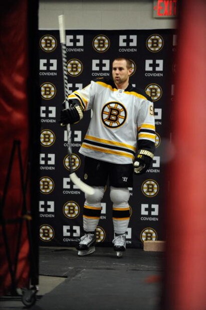 RALEIGH, NC - MAY 12:  Marc Savard #91 of the Boston Bruins stands in the hallway before the game against the Carolina Hurricanes during Game Six of the Eastern Conference Semifinal Round of the 2009 Stanley Cup Playoffs on May 12, 2009 at the RBC Center 