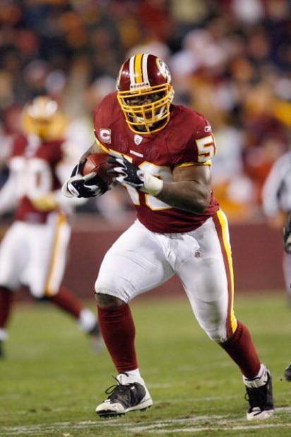 LANDOVER, MD - DECEMBER 21: Marcus Washington #53 of the Washington Redskins carries the ball during the game of the Philadelphia Eagles on December 21, 2008 at FedEx Field in Landover, Maryland. (Photo by Kevin C. Cox/Getty Images) LANDOVER, MD - DECEMBER 21: Marcus Washington #53 of the Washington Redskins carries the ball during the game of the Philadelphia Eagles on December 21, 2008 at FedEx Field in Landover, Maryland. (Photo by Kevin C. Cox/Getty Images)
