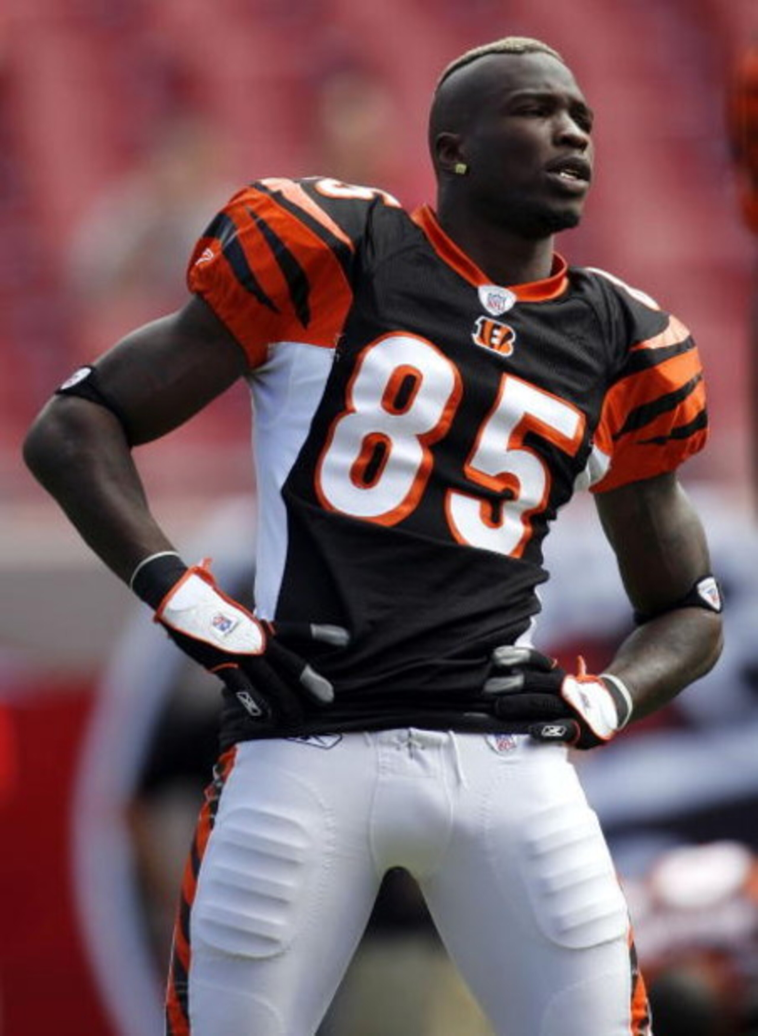 TAMPA, FL - OCTOBER 15:  Wide receiver Chad Johnson #85 of the Cinncinatti Bengals stretches prior to a game against the Tampa Bay Buccaneers on October 15, 2006 at Raymond James Stadium in Tampa, Florida. The Buccaneers defeated the Bengals 14-13.  (Phot