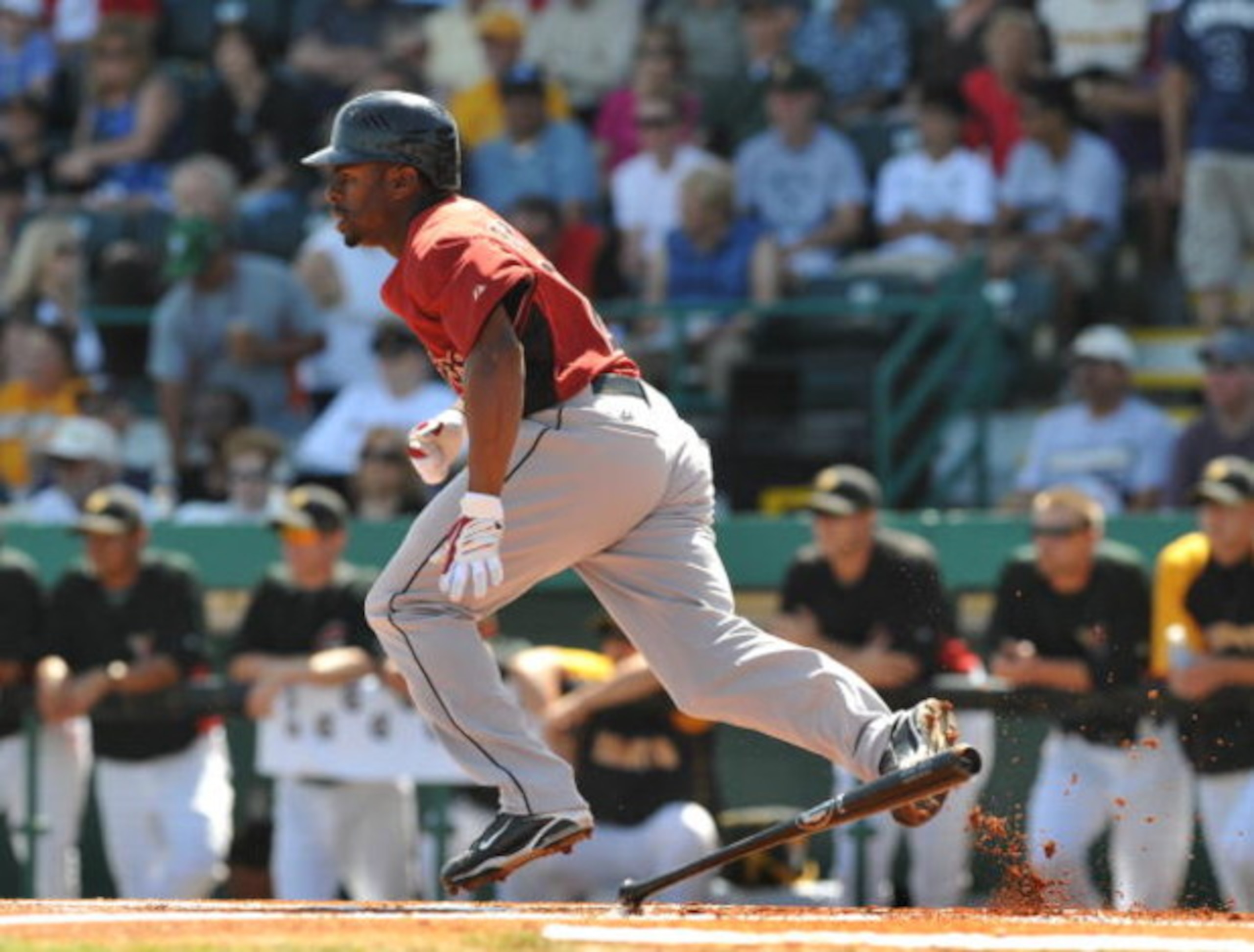 BRADENTON, FL - MARCH 8:  Outfielder Michael Bourn #21 of the Houston Astros bats against the Pittsburgh Pirates March 8, 2009 at McKechnie Field in Bradenton, Florida.  (Photo by Al Messerschmidt/Getty Images)
