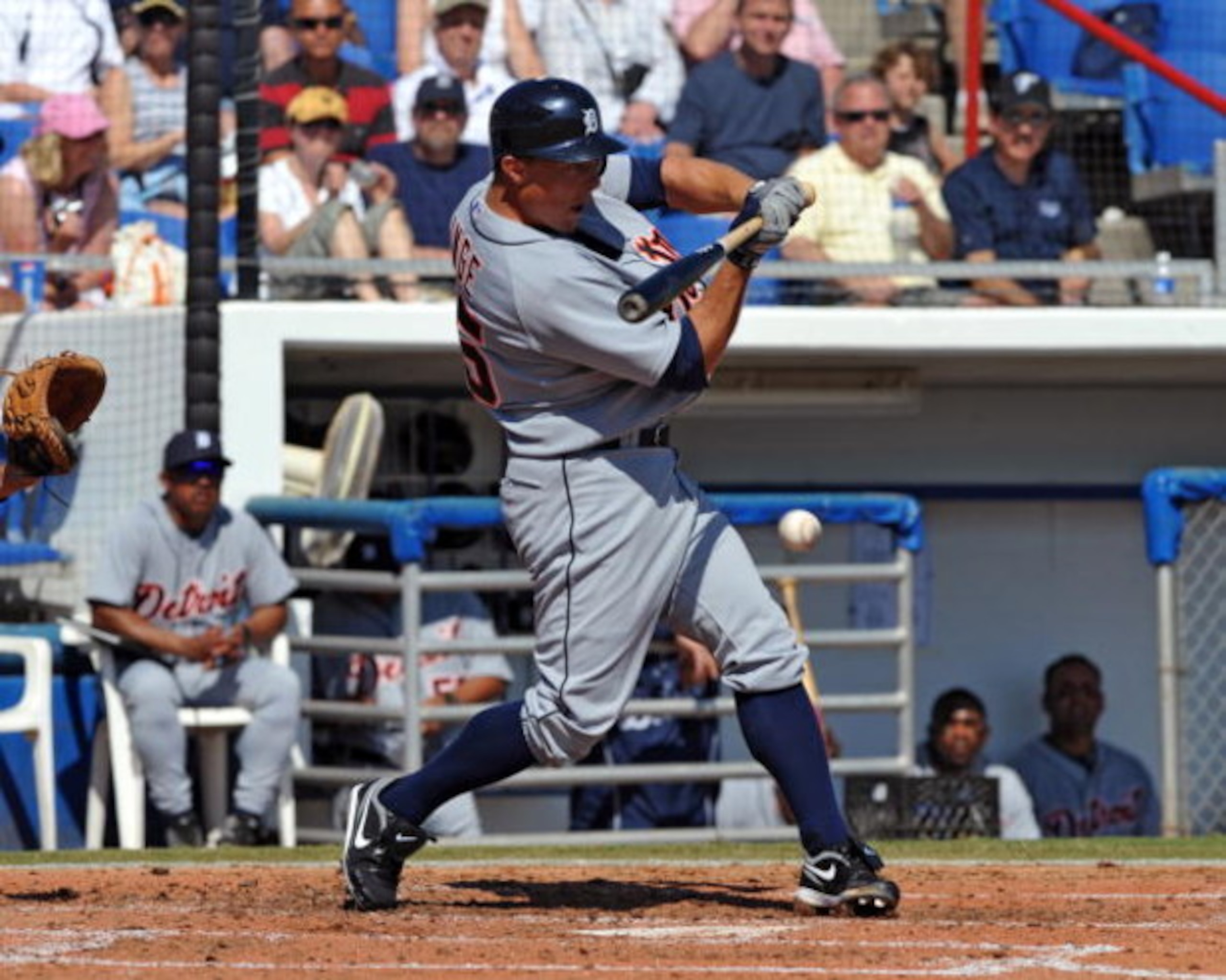 DUNEDIN, FL - FEBRUARY 27 :  Infielder Brandon Inge of the Detroit Tigers bats against the Toronto Blue Jays February 27, 2009 at Dunedin Stadium in Dunedin, Florida.  (Photo by Al Messerschmidt/Getty Images)
