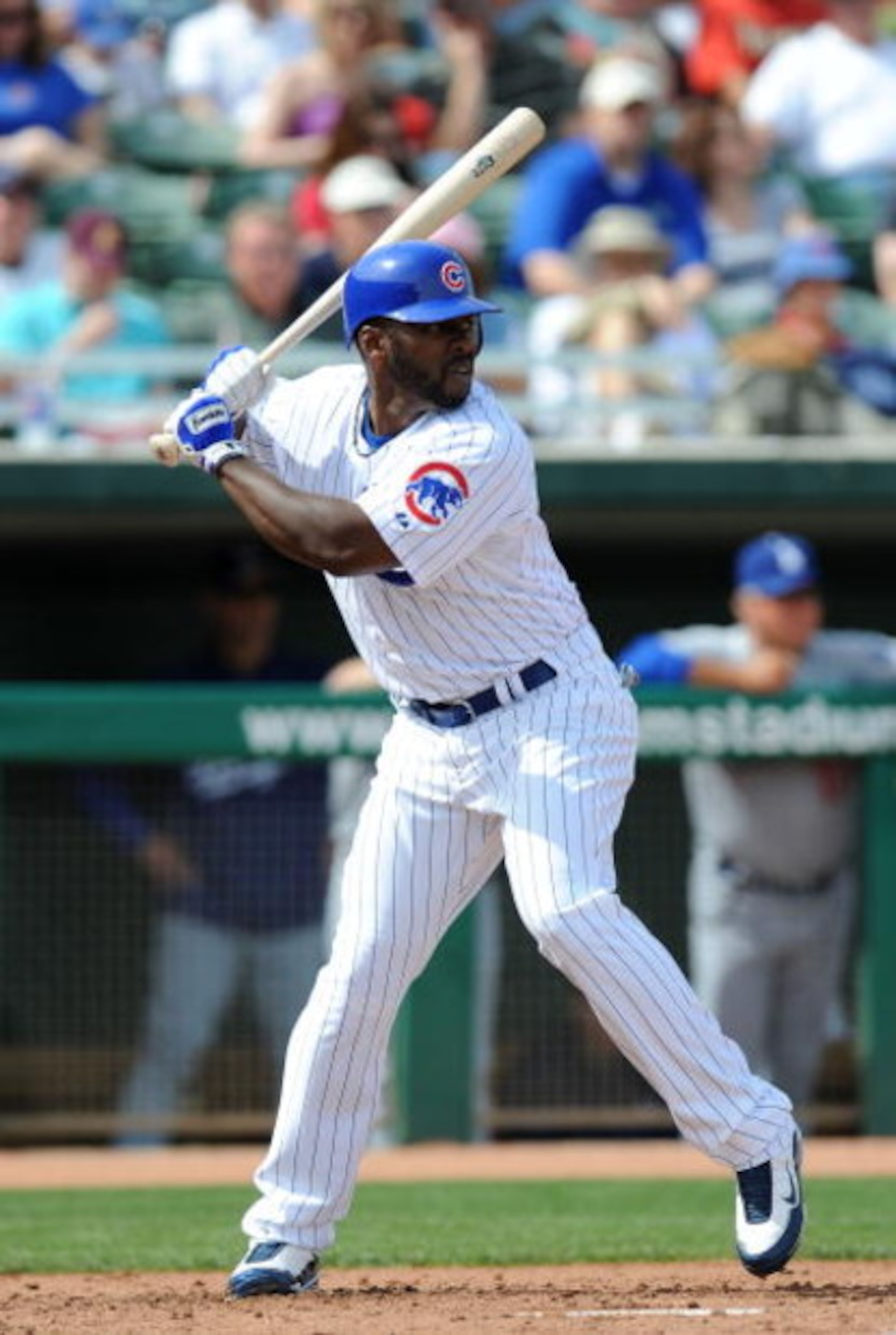 MESA, AZ - MARCH 06:  Milton Bradley #21 of the Chicago Cubs at bat during a Spring Training game against the Los Angeles Dodgers at HoHoKam Park on March 6, 2009 in Mesa, Arizona.  (Photo by Lisa Blumenfeld/Getty Images)