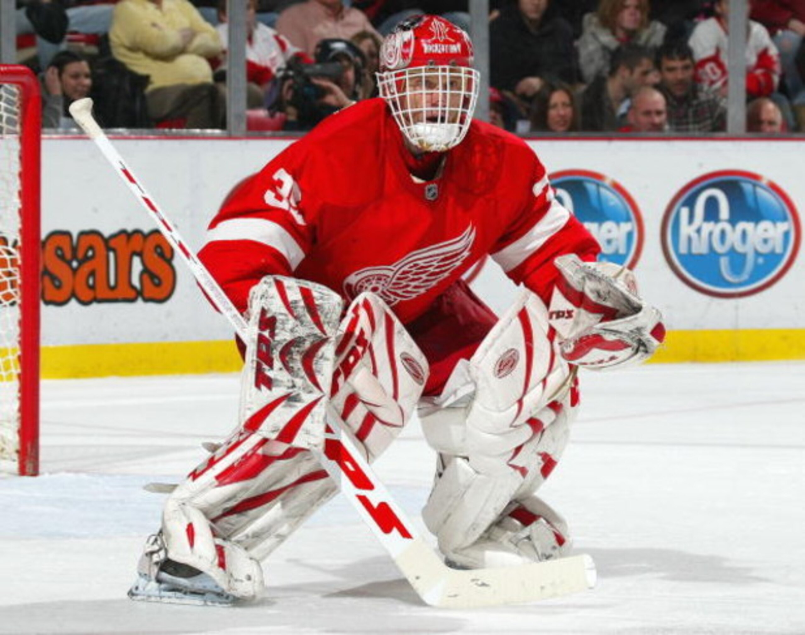 DETROIT - DECEMBER 7: Dominic Hasek #39 of the Detroit Red Wings waits for a shot in a game against the Minnesota Wild on December 7, 2007 at the Joe Louis Arena in Detroit, Michigan. The Red Wings defeated the Wild 5-0. (Photo by Claus Andersen/Getty Im DETROIT - DECEMBER 7: Dominic Hasek #39 of the Detroit Red Wings waits for a shot in a game against the Minnesota Wild on December 7, 2007 at the Joe Louis Arena in Detroit, Michigan. The Red Wings defeated the Wild 5-0. (Photo by Claus Andersen/Getty Im