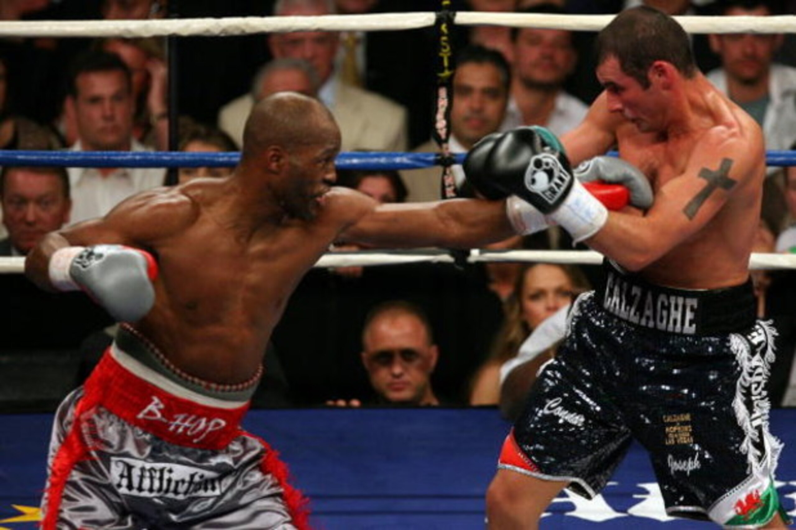 LAS VEGAS - APRIL 19: (L-R) Bernard Hopkins throws a left at the body of Joe Calzaghe of Wales during their light heavyweight bout at Thomas & Mack Center on April 19, 2008 in Las Vegas, Nevada. (Photo by Ethan Miller/Getty Images) LAS VEGAS - APRIL 19: (L-R) Bernard Hopkins throws a left at the body of Joe Calzaghe of Wales during their light heavyweight bout at Thomas & Mack Center on April 19, 2008 in Las Vegas, Nevada. (Photo by Ethan Miller/Getty Images)