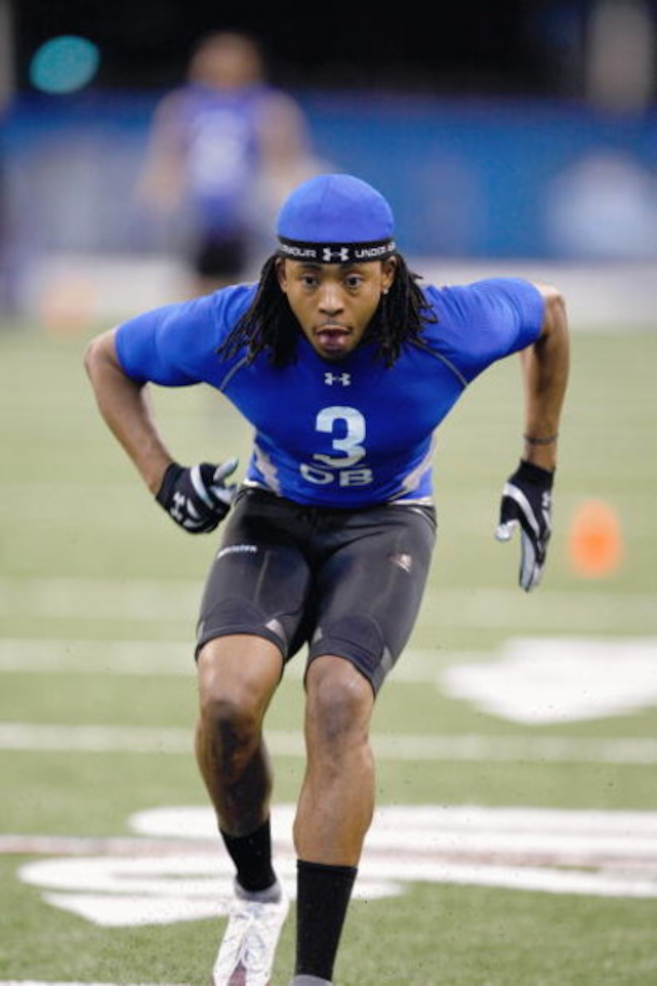 INDIANAPOLIS, IN - FEBRUARY 24:  Defensive back Kevin Barnes of Maryland runs in practice drills during the NFL Scouting Combine presented by Under Armour at Lucas Oil Stadium on February 24, 2009 in Indianapolis, Indiana. (Photo by Scott Boehm/Getty Imag