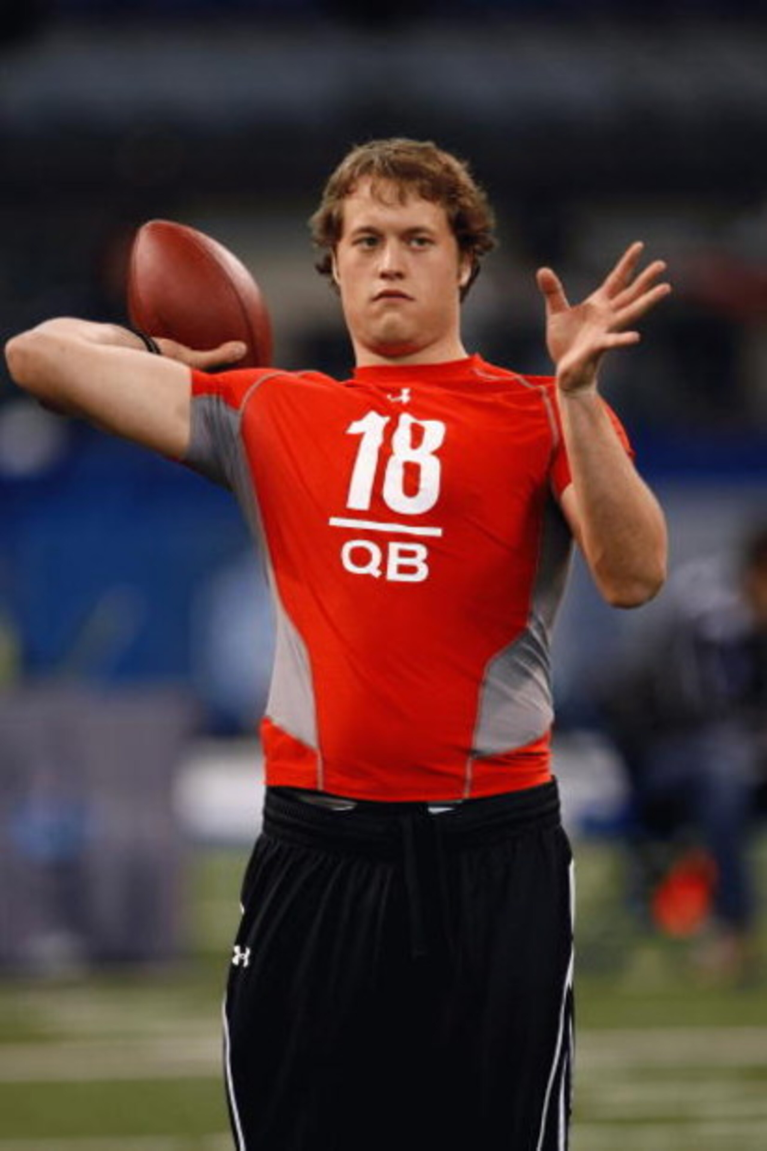 INDIANAPOLIS, IN - FEBRUARY 22: Quarterback Matthew Stafford of USC passes the football during the NFL Scouting Combine presented by Under Armour at Lucas Oil Stadium on February 22, 2009 in Indianapolis, Indiana. (Photo by Scott Boehm/Getty Images) INDIANAPOLIS, IN - FEBRUARY 22: Quarterback Matthew Stafford of USC passes the football during the NFL Scouting Combine presented by Under Armour at Lucas Oil Stadium on February 22, 2009 in Indianapolis, Indiana. (Photo by Scott Boehm/Getty Images)