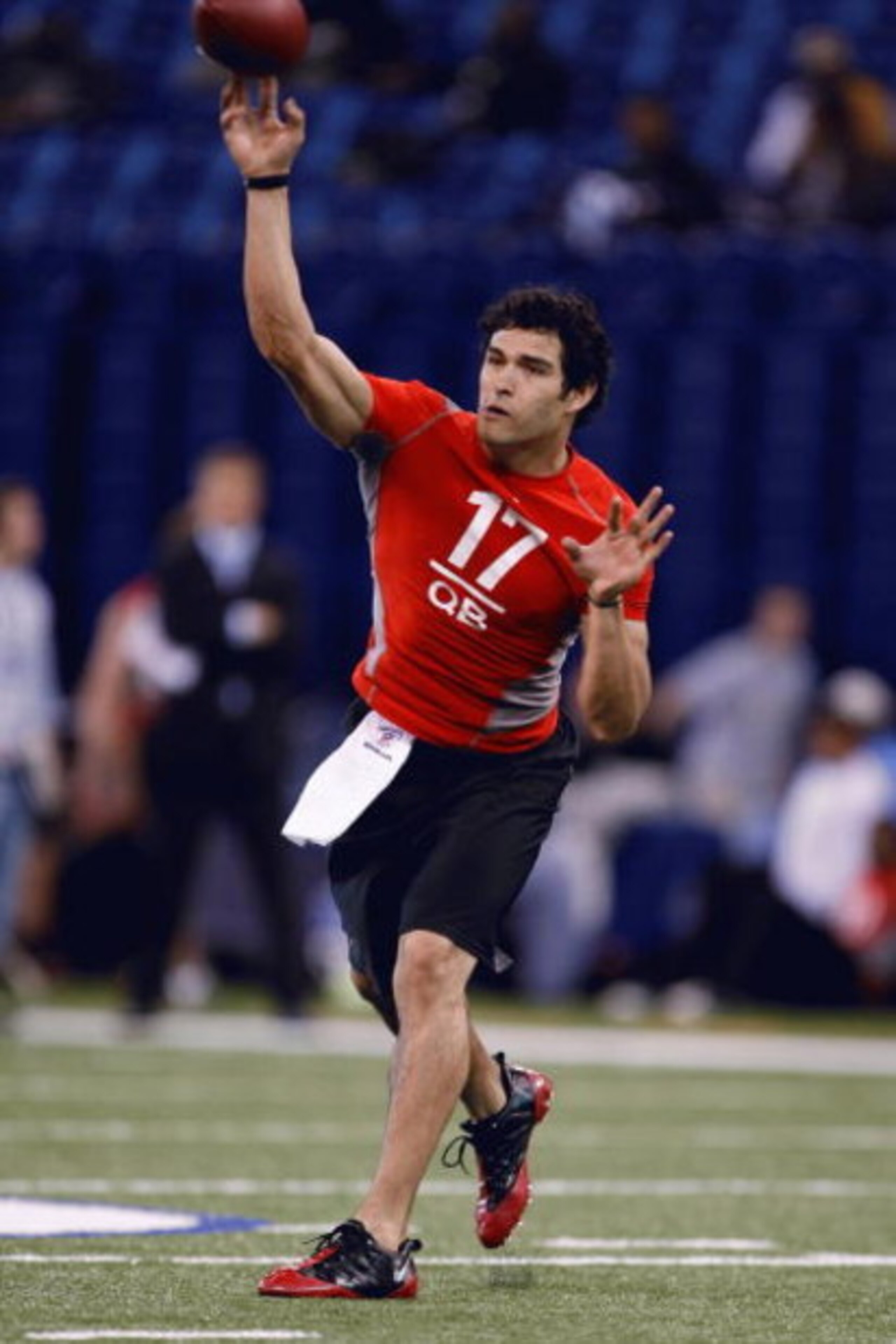INDIANAPOLIS, IN - FEBRUARY 22: Quarterback Mark Sanchez of USC passes the football during the NFL Scouting Combine presented by Under Armour at Lucas Oil Stadium on February 22, 2009 in Indianapolis, Indiana. (Photo by Scott Boehm/Getty Images) INDIANAPOLIS, IN - FEBRUARY 22: Quarterback Mark Sanchez of USC passes the football during the NFL Scouting Combine presented by Under Armour at Lucas Oil Stadium on February 22, 2009 in Indianapolis, Indiana. (Photo by Scott Boehm/Getty Images)