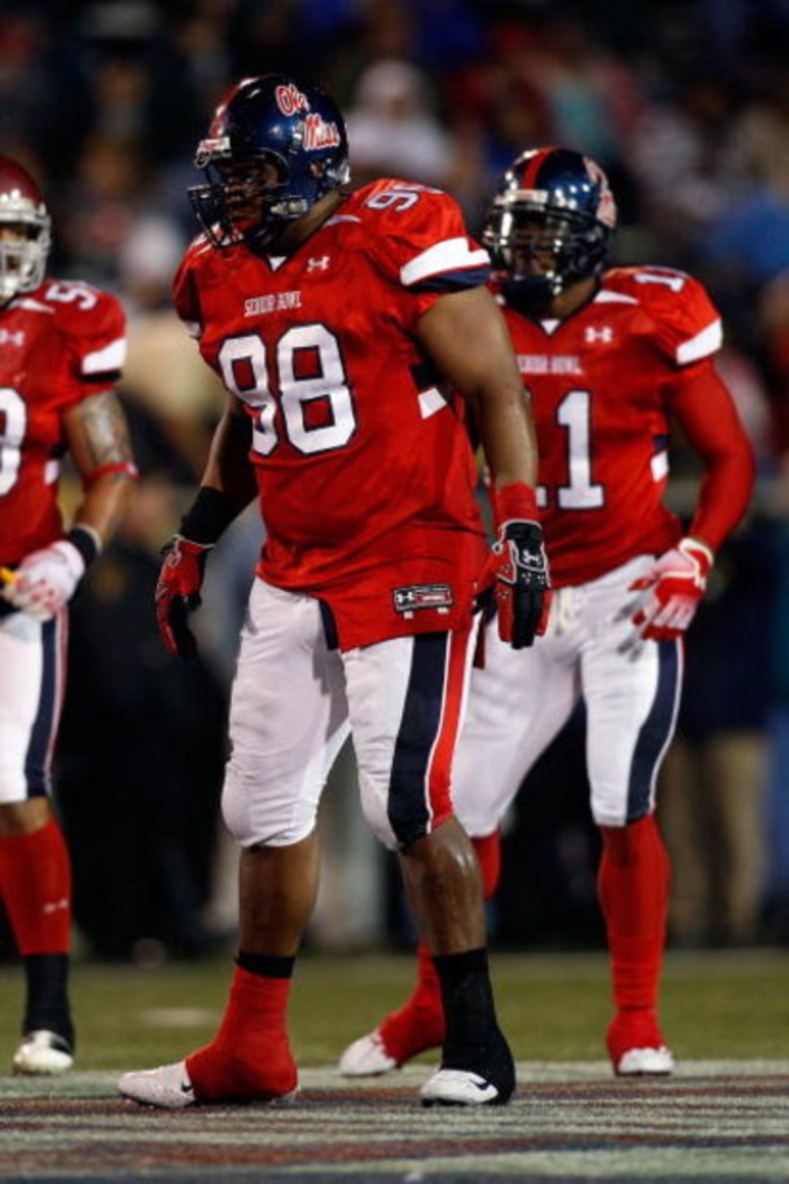 MOBILE, AL - JANUARY 24: Peria Jerry #98 of the South Team looks on during the game against the North Team during the Under Armour Senior Bowl on January 24, 2009 at Ladd-Peebles Stadium in Mobile, Alabama. (Photo by Chris Graythen/Getty Images for Unde MOBILE, AL - JANUARY 24: Peria Jerry #98 of the South Team looks on during the game against the North Team during the Under Armour Senior Bowl on January 24, 2009 at Ladd-Peebles Stadium in Mobile, Alabama. (Photo by Chris Graythen/Getty Images for Unde
